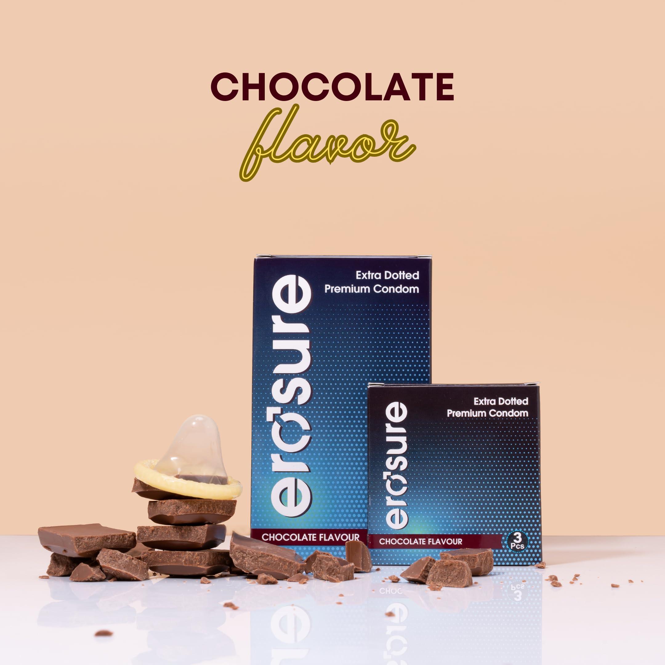 EROSURE Erosure Extra Dotted Condoms 30 Units | Chocolate Flavor | Vegan-Friendly Lubricated Premium Latex With Disposable Bags (Chocolate)