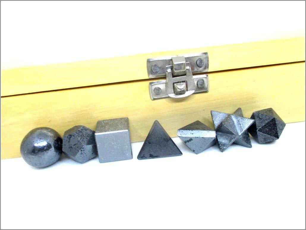 Jet International Crystal Jet 7 Hematite Geometry Stone Set W/Box Platonic Solids Healing Crystal Therapy Booklet Sacred Divine Energized Charged Positive Peace IMAGE IS JUST A REFERENCE.