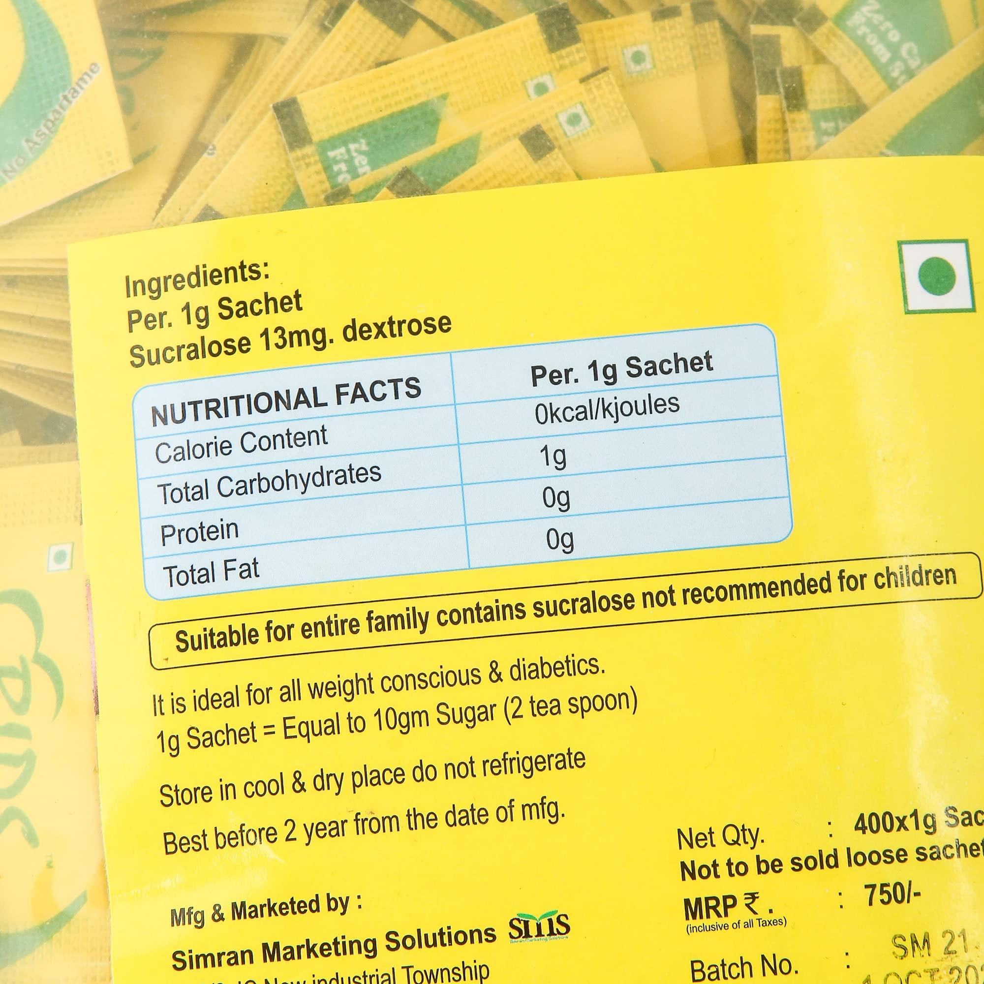 bips BIPS Sugar Free Sucralose Base 1G 400 Sachets Pack Of Two 1g Per Sachets