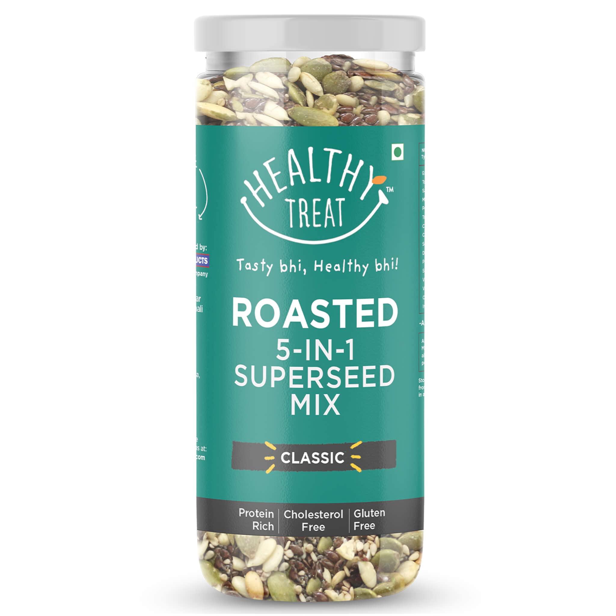 Healthy Treat Healthy Treat Roasted 5 In 1 Super Seeds Mix 150Gm|Trail Mix|Seeds Mix|Roasted Seeds Mix For Eating|A Blend Of Pumpkin Seeds,Flax Seeds,Watermelon Seeds,Chia Seeds,& Sesame Seeds|Mixed Seeds