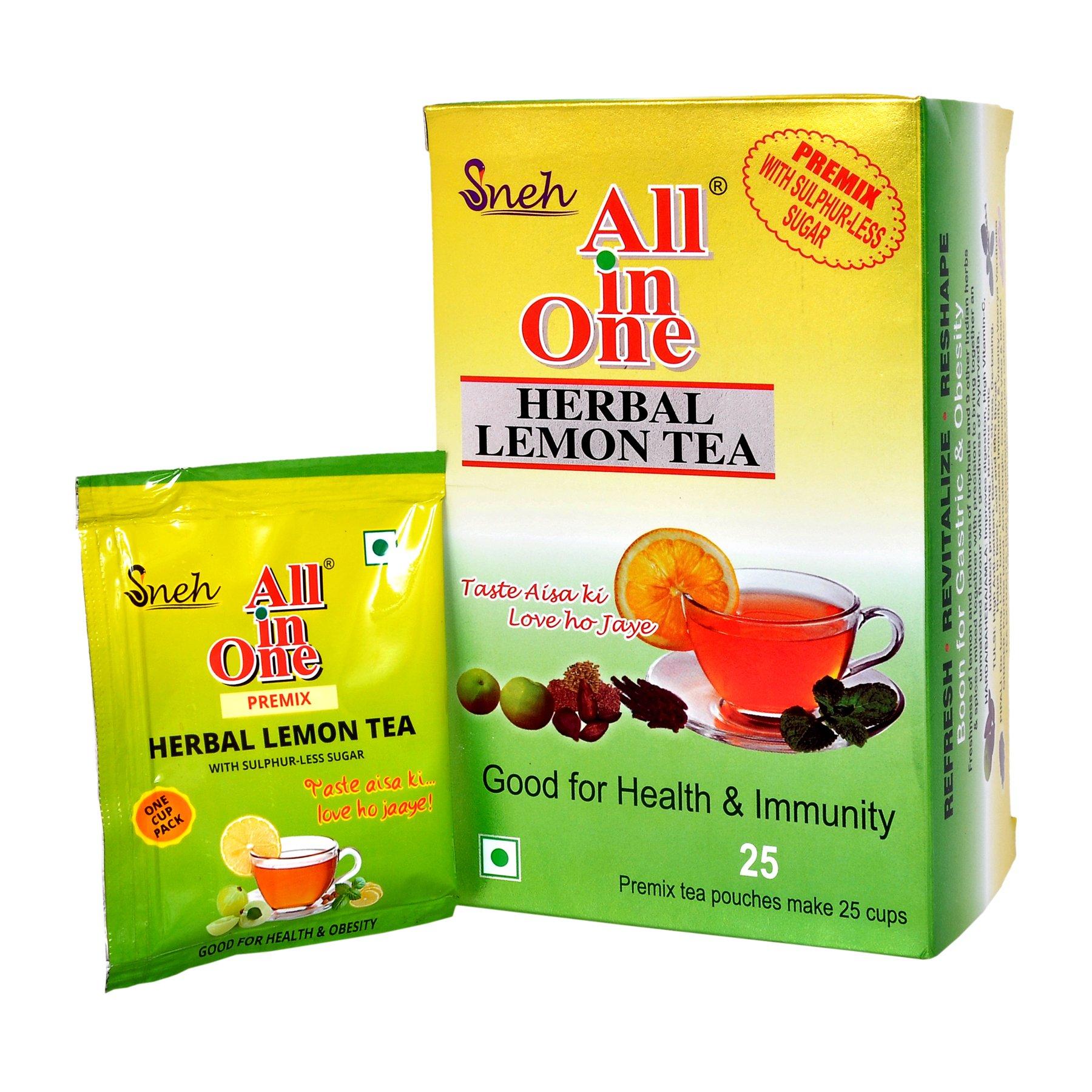 All In One All In One Herbal Lemon Tea Premix With Sulphur Less Sugar(25 Pouches), 200 Grams, Powder, Balm