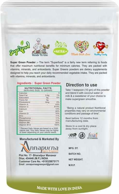 Nimadi Zone Nimadi Zone 7 Daily Super Greens Complete Nutrition Powder | Wheatgrass, Moringa, Stevia, Alfalfa Grass, Barley Grass, Spinach, Amla - 200 GM By Nimadi Zone
