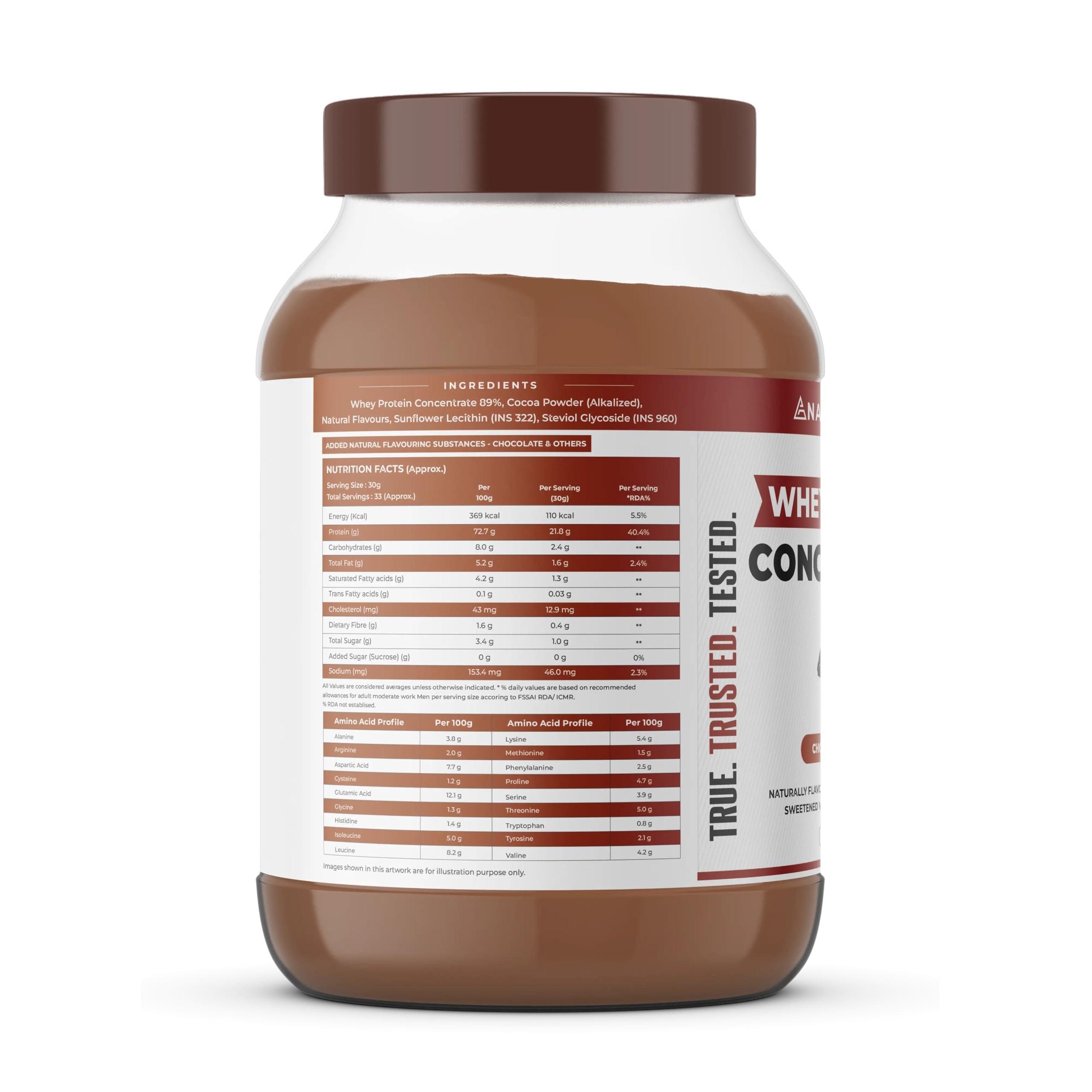 NATURALTEIN NATURALTEIN Natural Whey Protein Concentrate Chocolate - 1 kg (Naturally flavored, Non GMO, No Artificial Sweeteners)