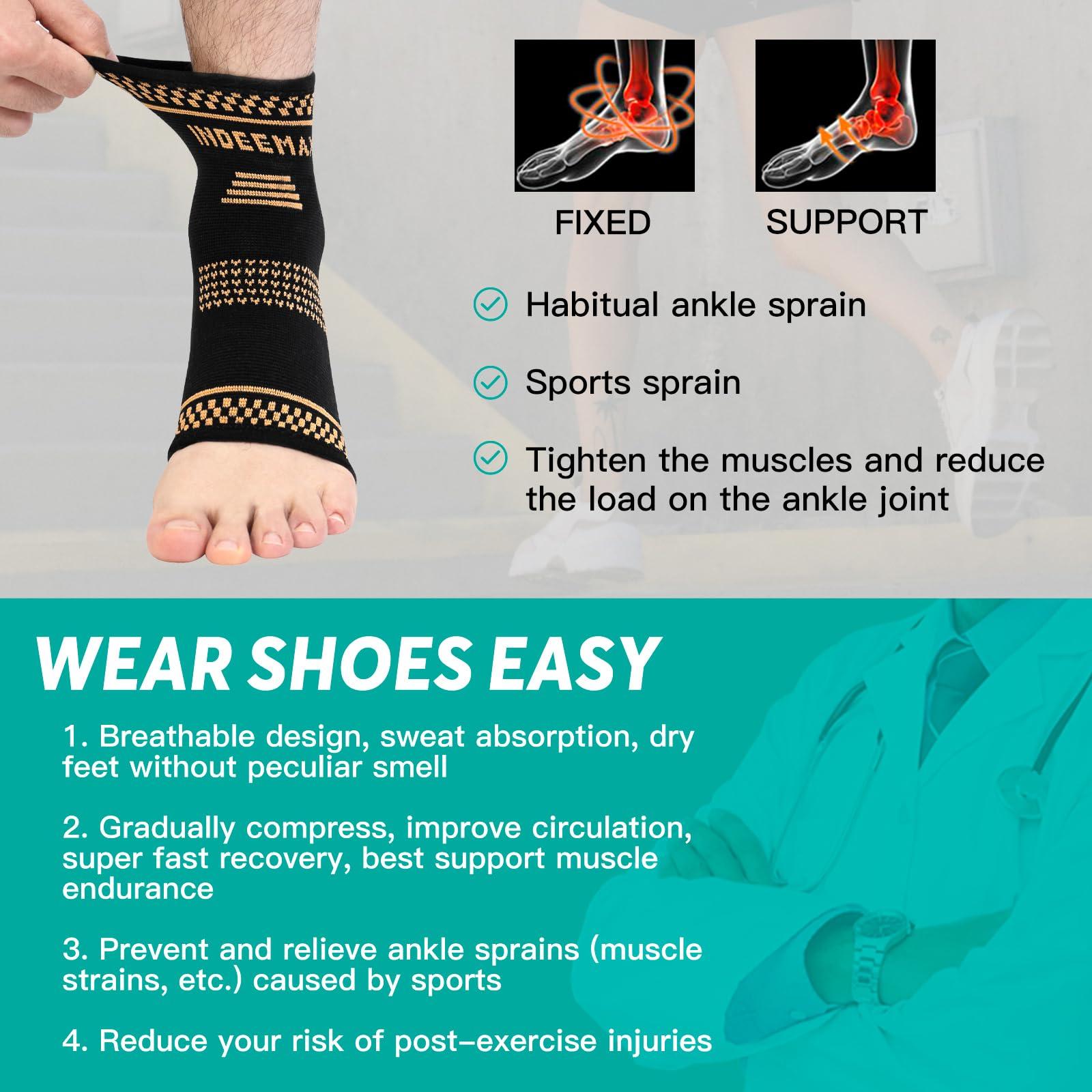 INDEEMAX INDEEMAX Ankle Brace for Men and Women, Copper Infused Ankle Compression Sleeve Ankle Support Brace for Sprained Ankle, Plantar Fasciitis, Running, Foot Pain Relief, Achilles Tendonitis (XL)