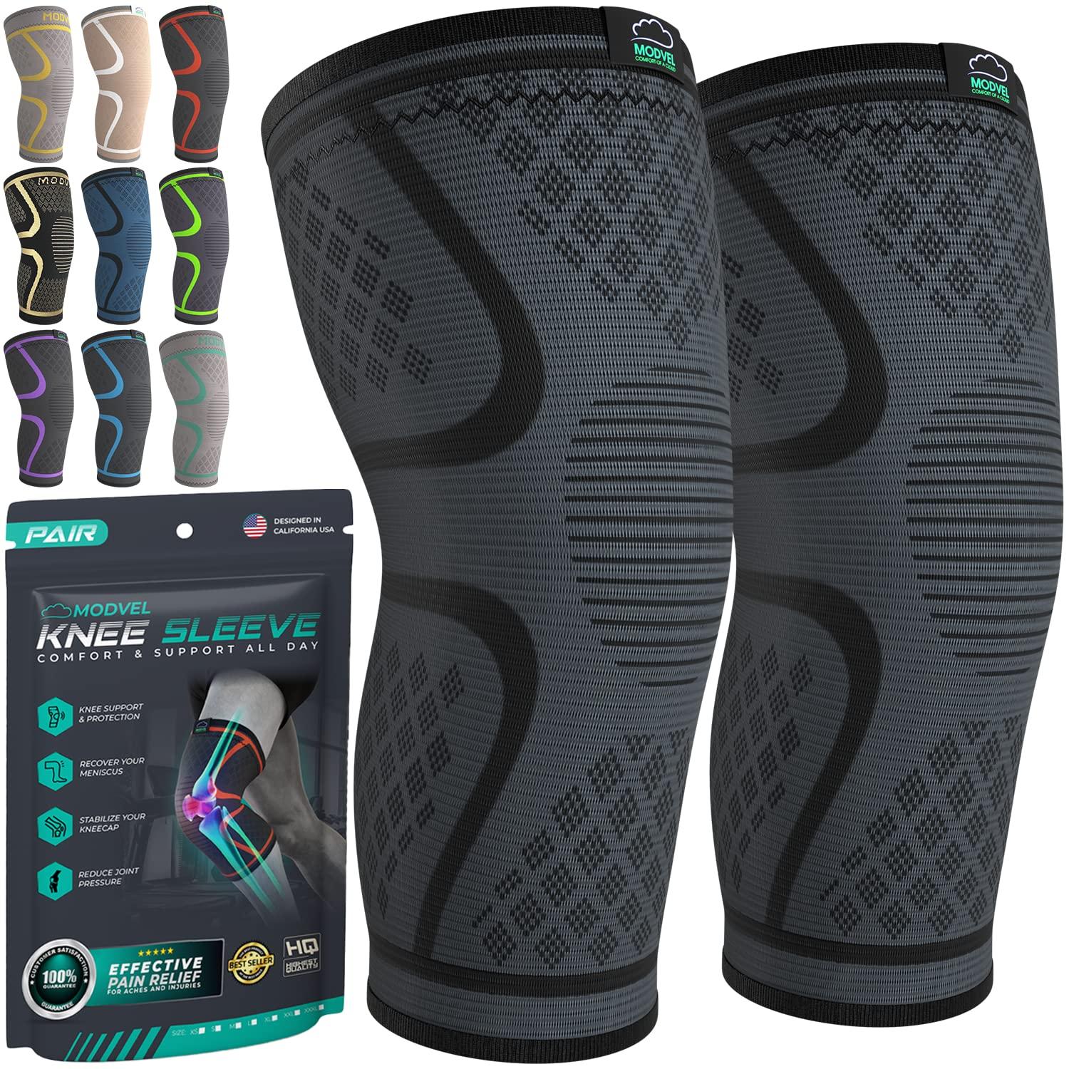 Modvel Modvel 2 Pack Knee Compression Sleeve | Knee Brace for Men & Women | Knee Support for Running, Basketball, Weightlifting, Gym, Workout, Sports - Please Check Sizing Chart (Small, Black)