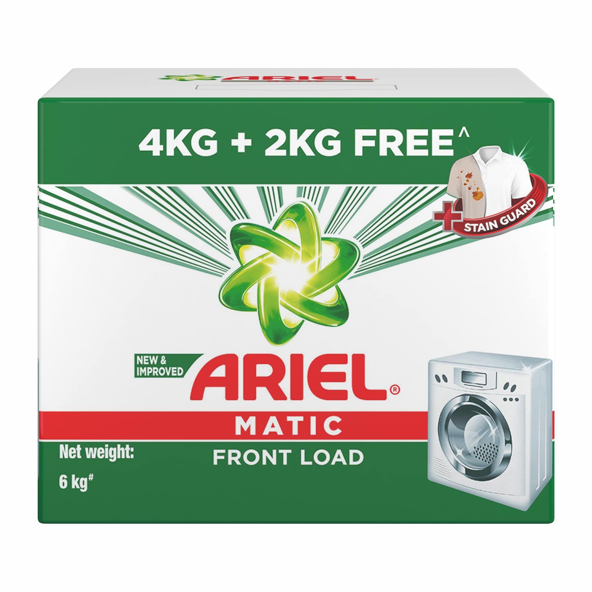 Ariel Ariel Matic Front Load Detergent Washing Powder - 4 kg with Free Detergent Powder - 2 kg - Pantry & Matic Liquid Detergent Top Load Refill Pouch, 2 Litre