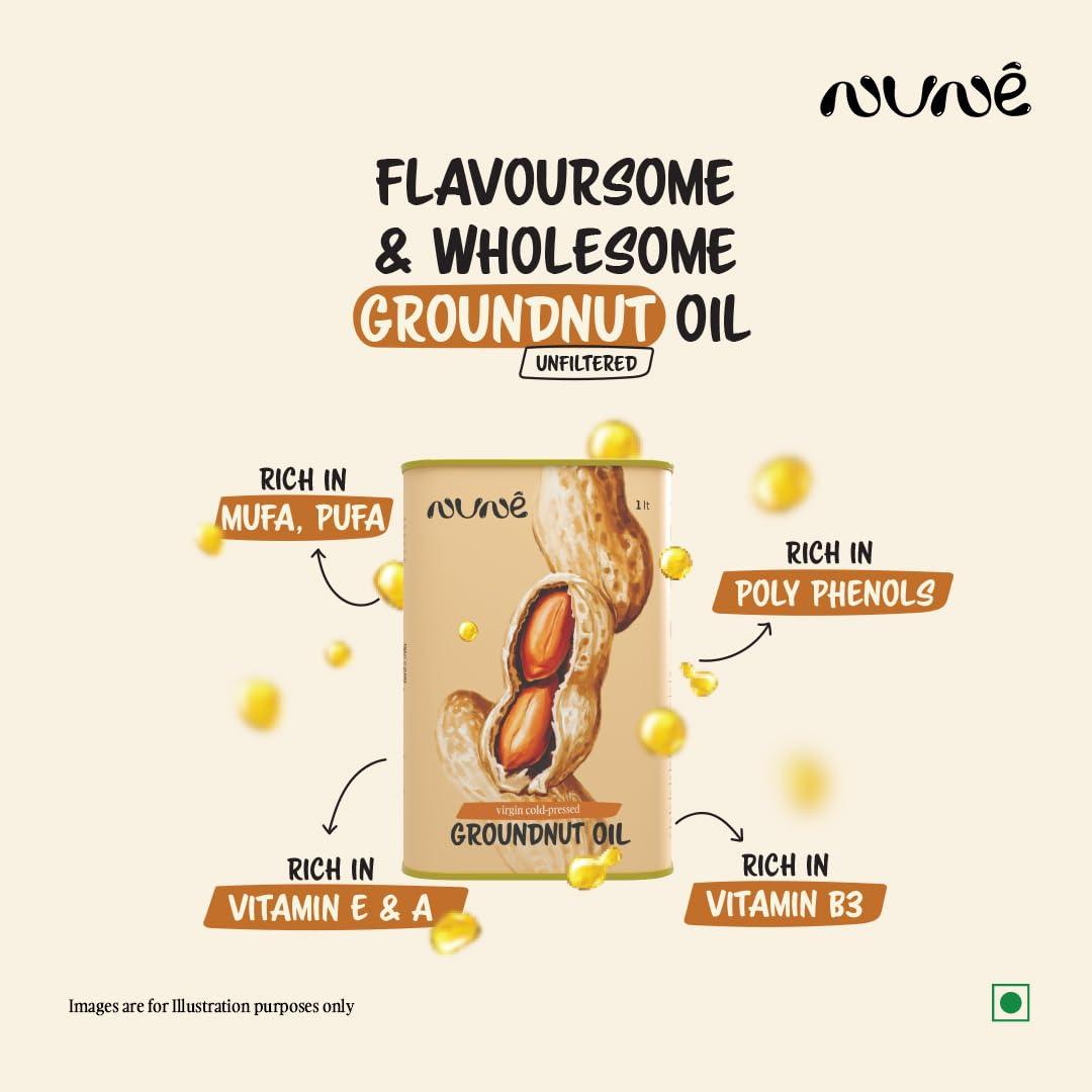 nune Nune Virgin Organic Cold Pressed Groundnut Oil - 1 Litre 100% Pure Natural & Certified Unrefined Cooking Oil | Rich Aroma & Real Flavoured Oil