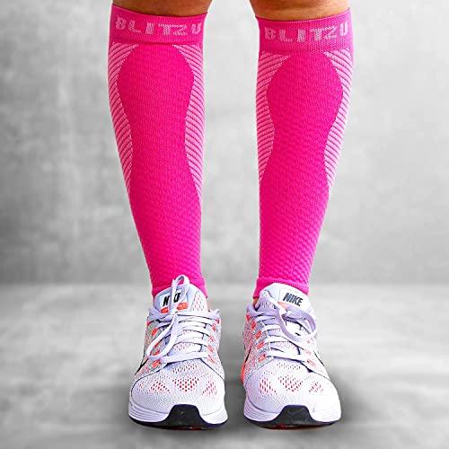 BLITZU BLITZU Calf Compression Sleeve Leg Performance Support Shin Splint & Calf Pain Relief. Men Women Runners Guards Sleeves Running. Improves Circulation Recovery