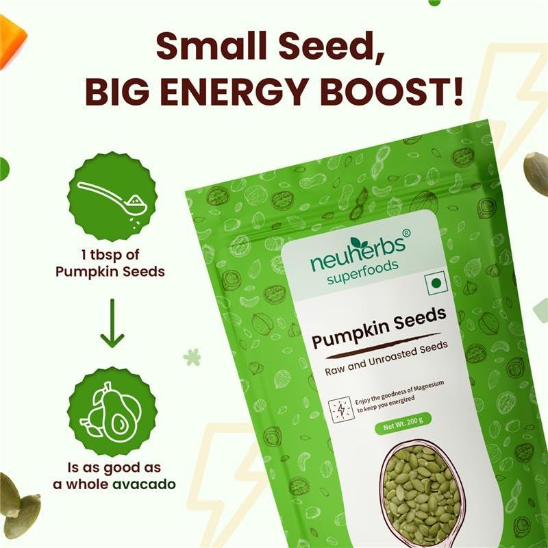Neuherbs Neuherbs Raw & Unroasted Pumpkin Seeds | Immunity Booster & Fiber Rich Superfood | Rich Source of Omega 3 | Highly Nutritious Snack | Rich in Protein, Zinc & Magnesium 200 G (Pack of 2)