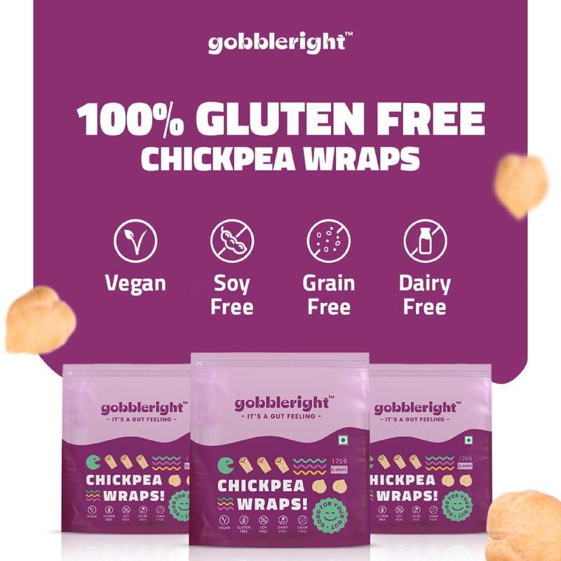 GOBBLERIGHT GOBBLERIGHT Gluten Free Tortilla Chickpea Wraps - Pack Of 2 (12 Wraps)/Gluten Free, Vegan, Dairy Free, Soya Free, Grain Free/Best For Burrito, Wraps, Tortilas, Tacos, Shawarmas And Rolls, 350 Gram