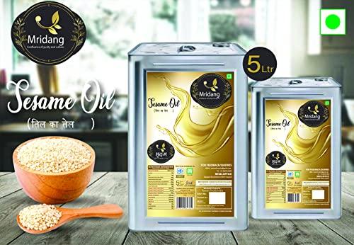 Mridang Mridang Premium Cold Pressed Sesame Gingelly Oil (Til Ka Tel) - 5L Tin | 100% Vegan, Healthy, Natural Cooking Oil