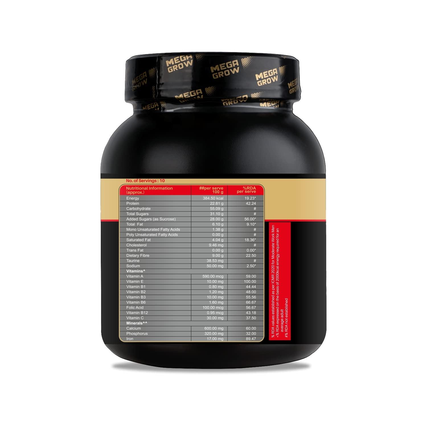 MEGAGROW MEGAGROW Mass Gainer 1Kg,Milk Chocolate Flavor-High Calorie Weight Gain Protein Powder,Bulking Supplement Powder,Mass & Weight Gainer Shakes For Men & Women Total 10 Servings