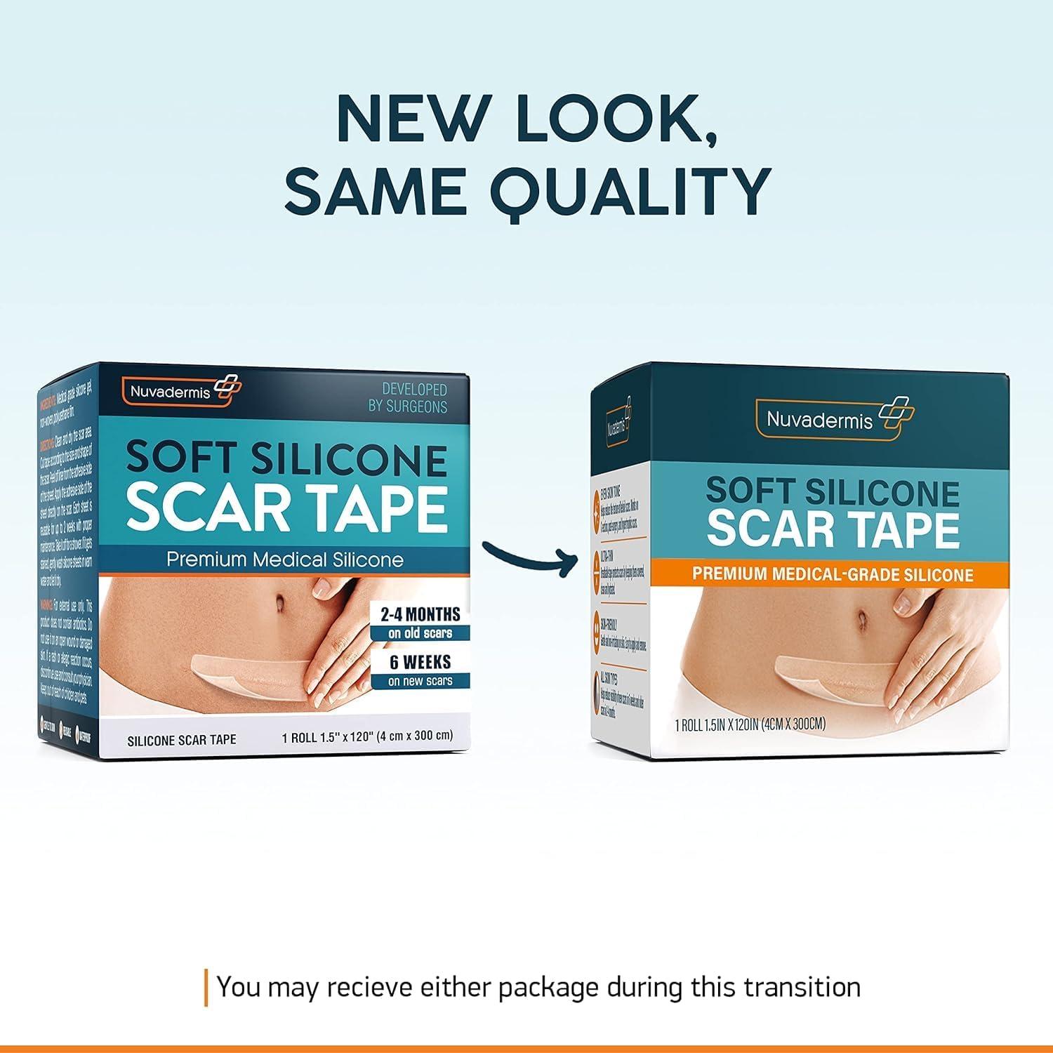 b&k NUVADERMIS Lerfot Silicone Scar Sheets Scar Removal Silicone Scar Tape 1.6X60\" For Softening And Flattening Scars, Acne, C-Section, Painless Removal, Reusable, Washable