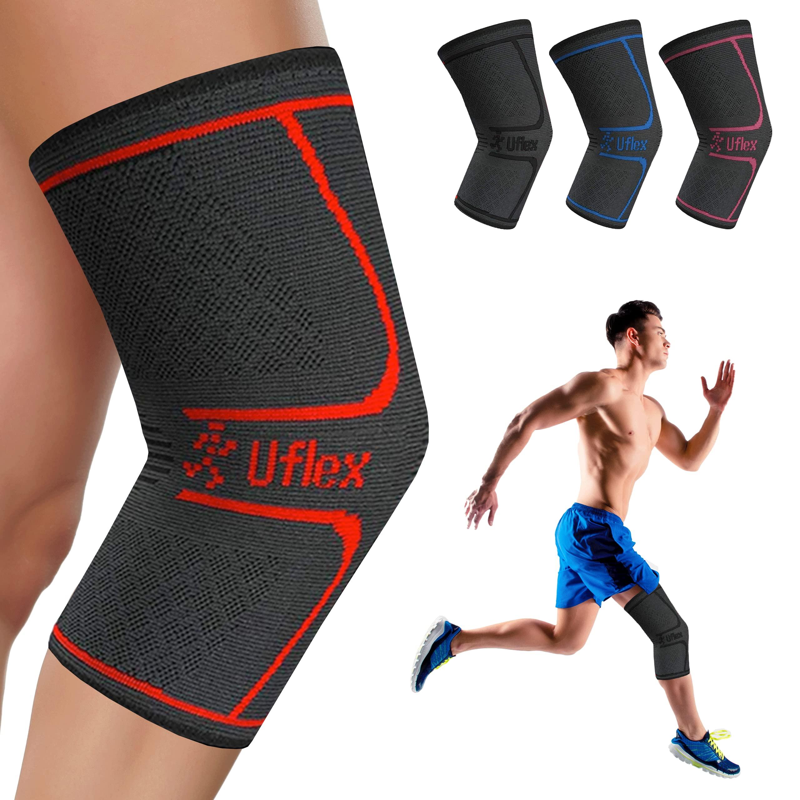 UFlex Athletics UFlex Athletics Knee Compression Sleeve Support for Women and Men - Knee Brace for Pain Relief, Fitness, Weightlifting, Hiking, Sports - Red,X-Large (Pack of 1)