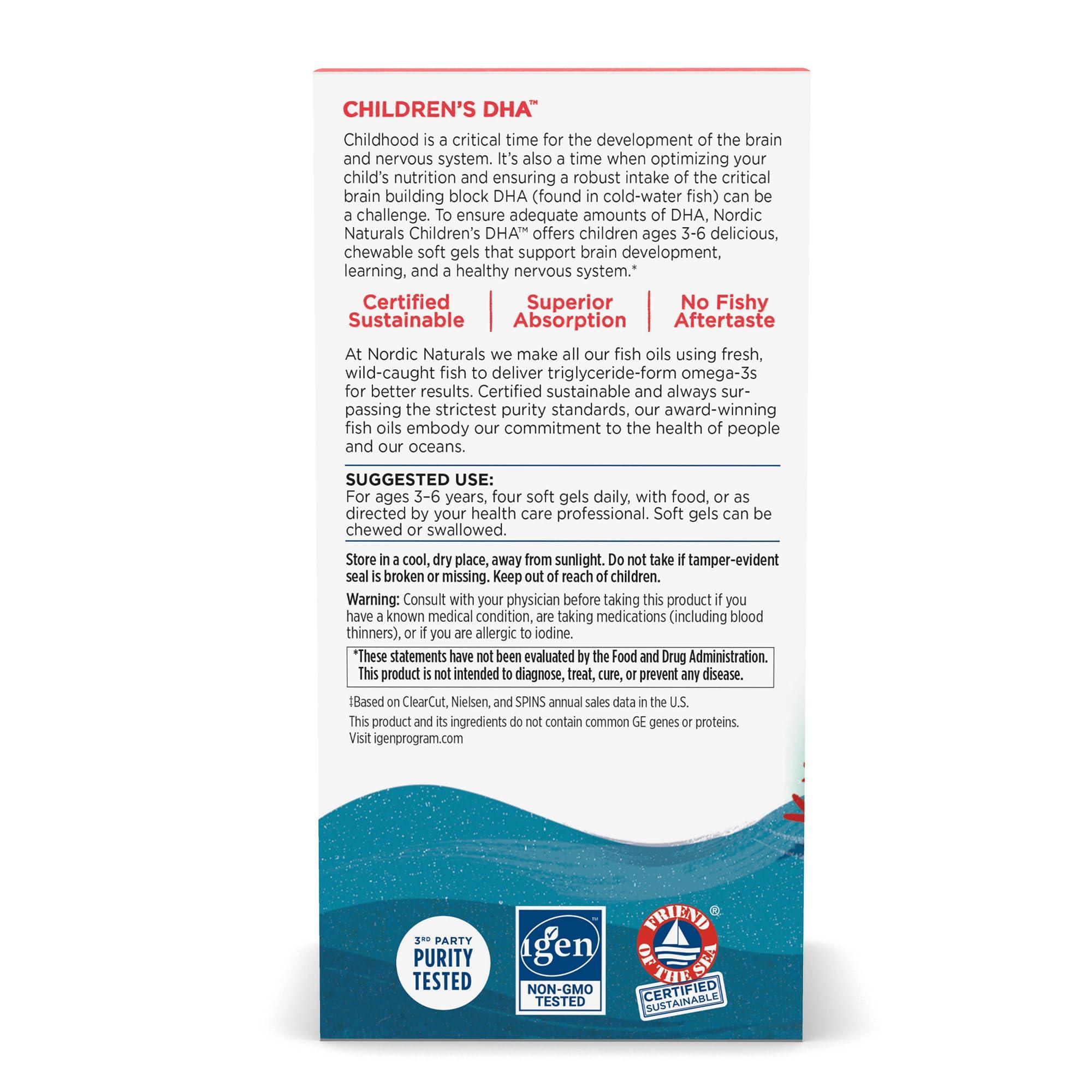 Nordic Naturals Nordic Naturals ChildrenS DHA For Omega 3 | Fish Oil For Kids 250 Mg From Arctic Cod Liver Oil | Omega 3 EPA & DHA For Kids 3-6 Yrs| Brain Development & Immunity Strawberry Fish Oil 90 Mini Softgels