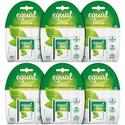 Equal Equal® Stevia Plant-Based Natural Sweetener | Sugar Free | 100 Tablets | Pack of 6
