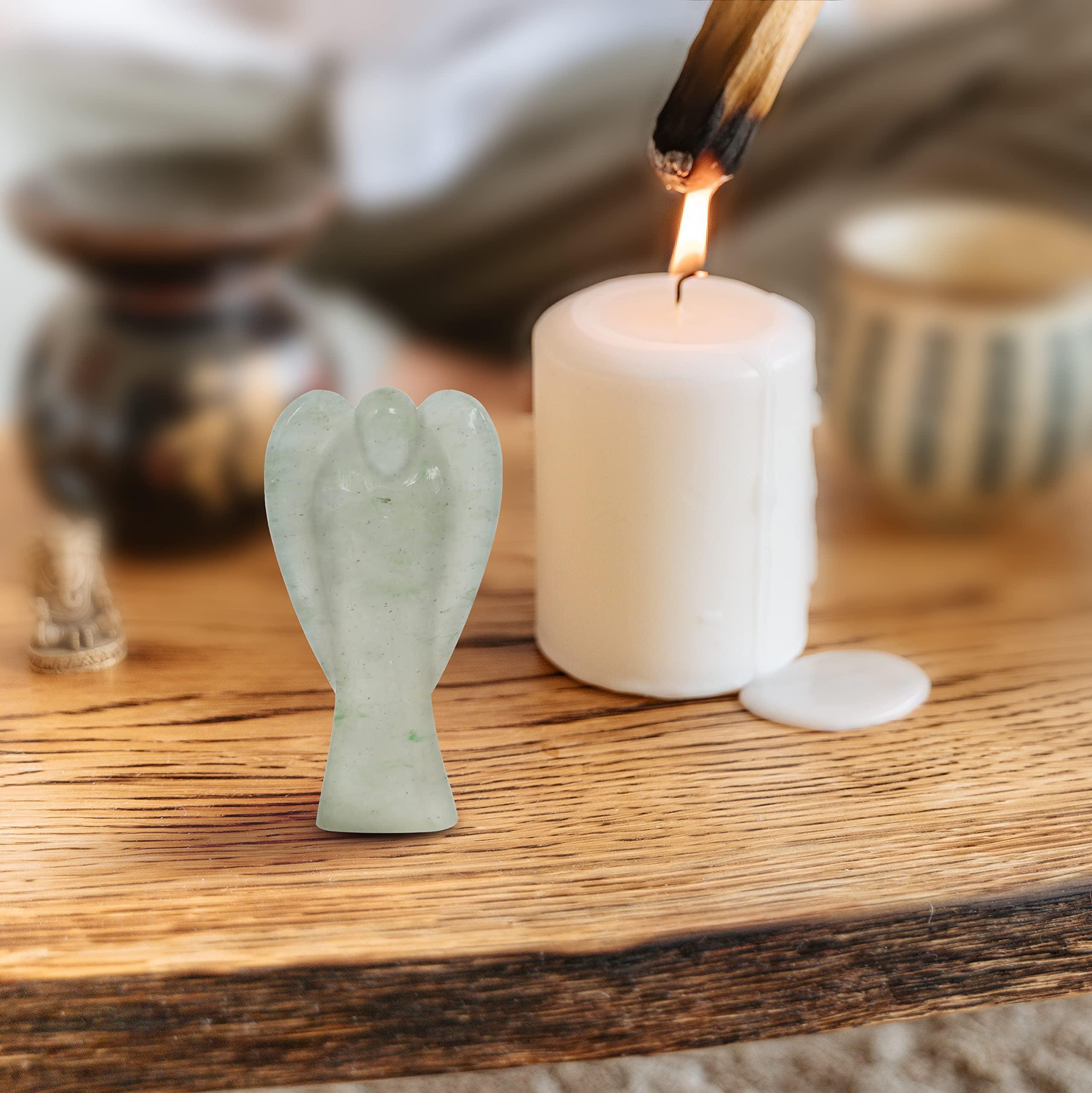 Reikved Crystal Angel Figurine - Guardian Angel - Crystal Pocket Angel - Pocket Guardian Angel - Healing Crystal for Good Luck - For Prayer Peace - Size 2 Inch Approx. (Green Jade Angel)