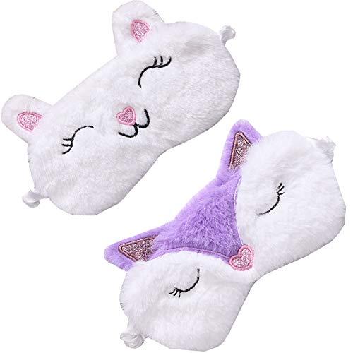 Let Party 2 Pack Cute Animal Sleep Mask for Girls Cute Cartoon Fox Alpaca Soft Plush Blindfold Sleep Masks Eye Cover for Women Girls Travel Nap Night Sleeping