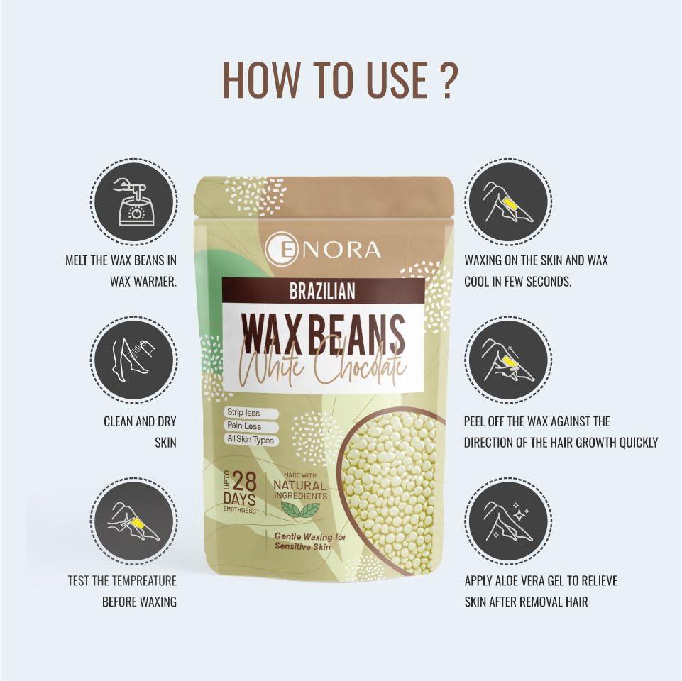 ENORA ENORA Hair Removal Brazilian Hard Wax Beans For Face, Eyebrow, Back, Chest, Bikini Areas, Legs, Arms And Beards,Black Head, Tan, Dead Skin | Smooth | (300 Gram, WHITE CHOCOLATE)