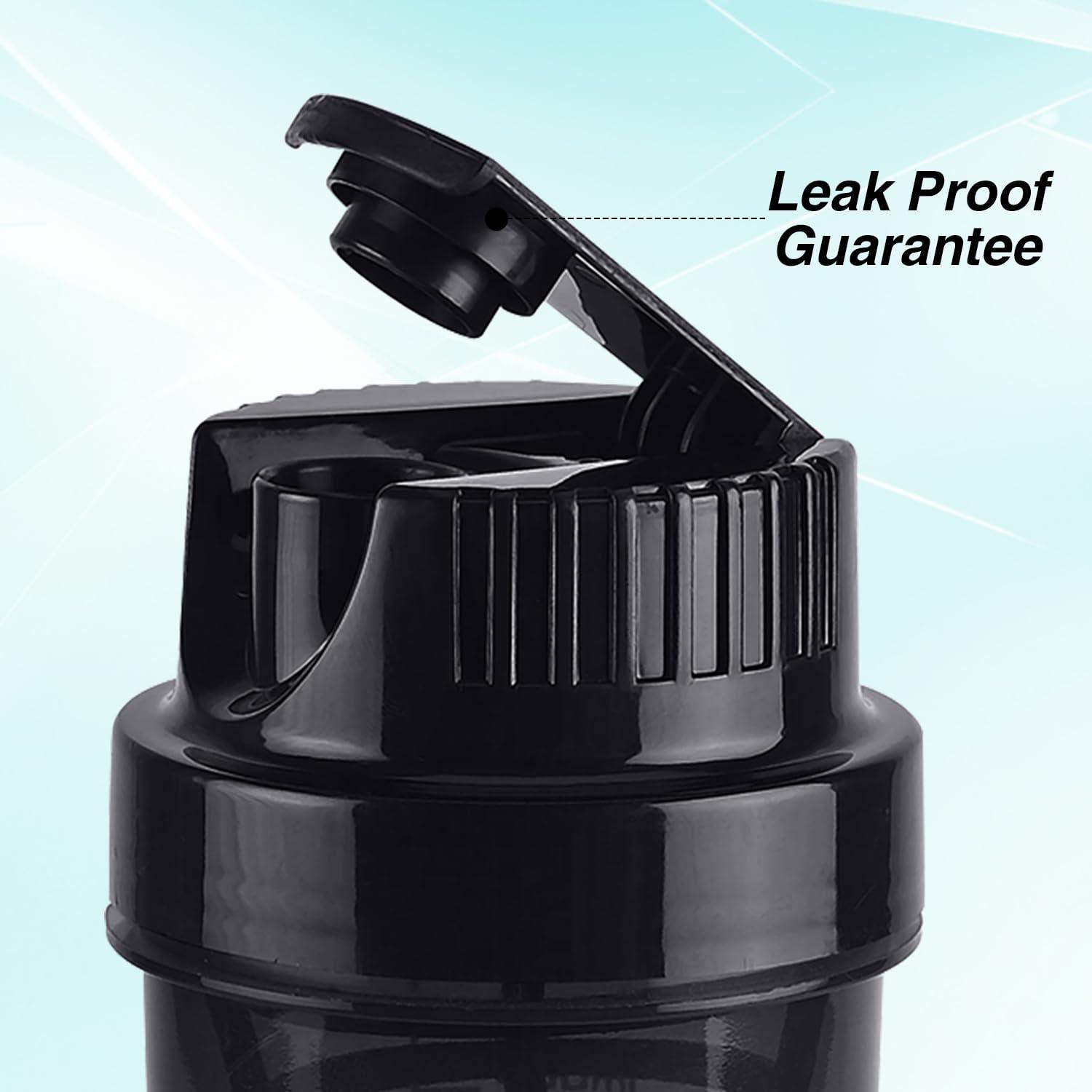 Amazon Brand - Symactive Amazon Brand - Symactive Pro Cyclone Plastic Shaker Bottle with Mixer Ball and Carry Loop | With Extra Compartment | Protein Shaker | Leak-Resistant | (Black, 500ml)