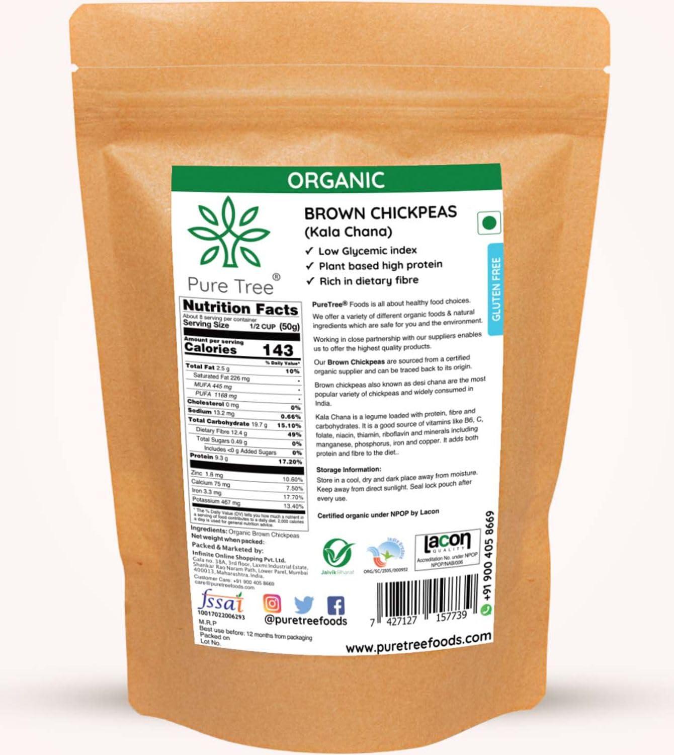 Pure Tree Pure Tree Certified Organic Kala Chana | 900 g | Brown Chickpeas | Desi Chana | Chana Whole Kadle Kalu Plant Based High Protein Kondakadalai | Black Gram Whole Black Chickpeas