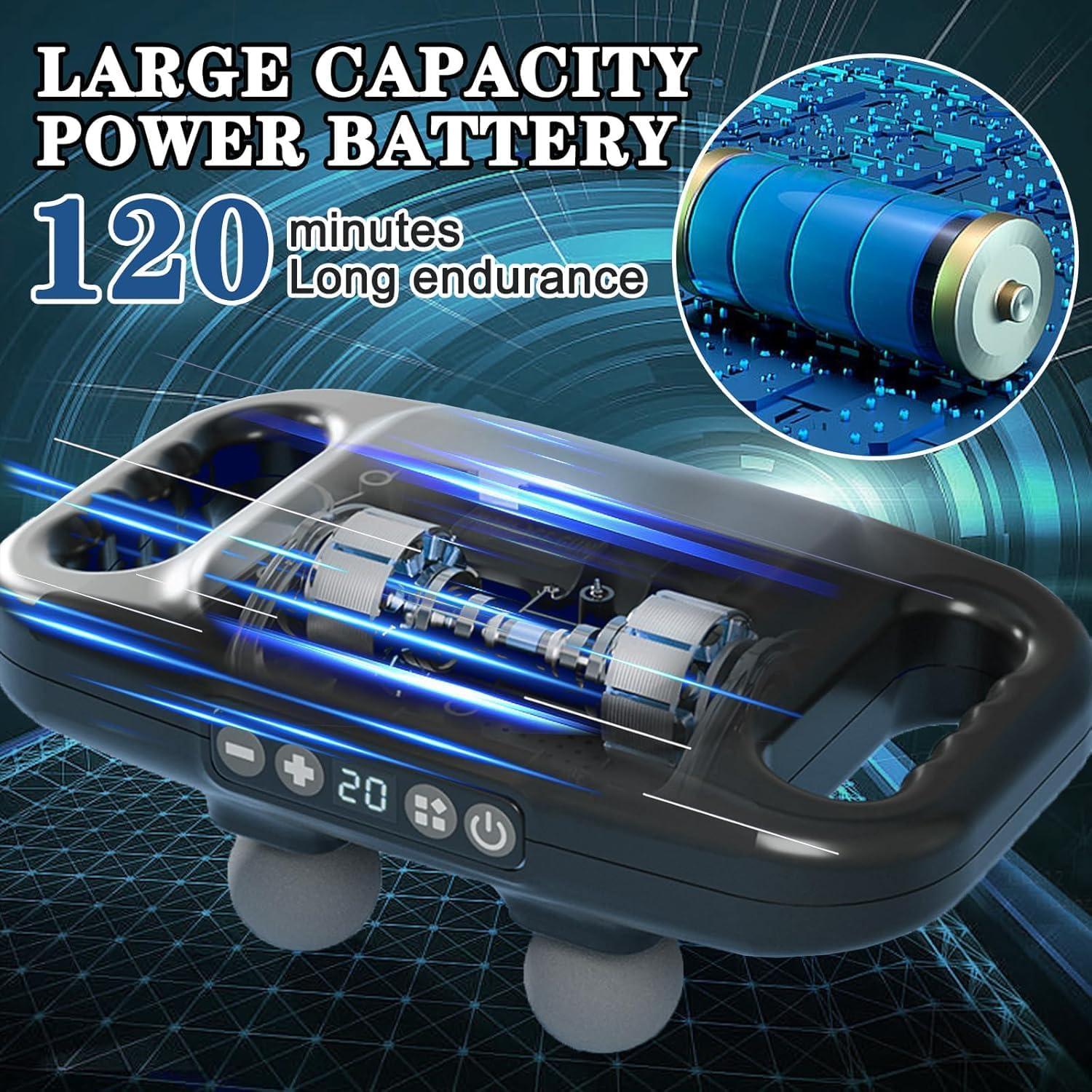 NavaFresh Basics Handheld Full Body Massager 4-Head Massage Gun Deep Tissue, Muscle Massager 20 Intensities & 6 Massage Modes, 4-Head Massager for Pain Relief in Back, Leg & Foot Neck, Shoulder and Body