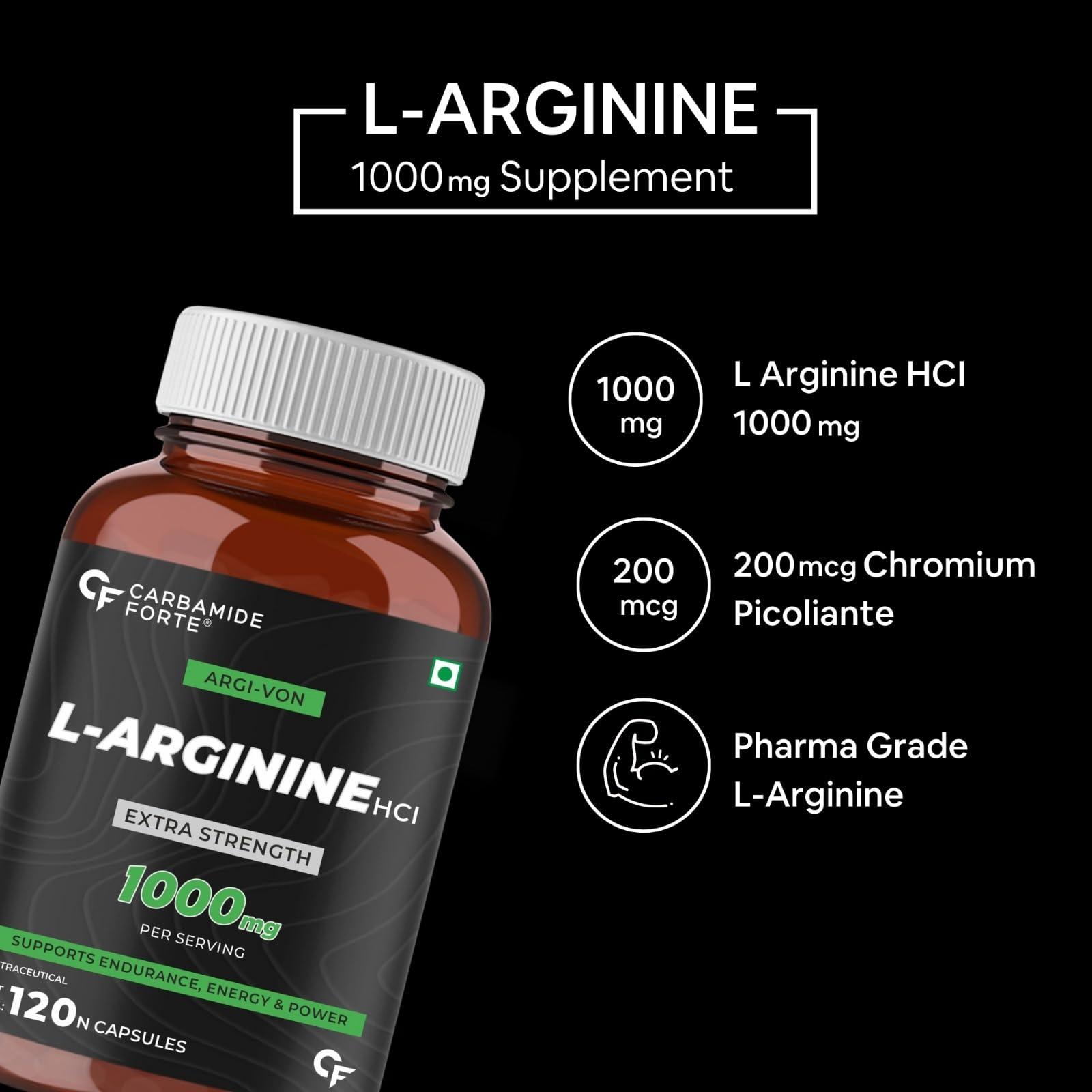 Carbamide Forte Carbamide Forte L Arginine 1000mg Supplement Per Serving - 120 Veg Capsules & L Citrulline Powder 2000mg - Unflavoured - 50 SERVINGS - 100g
