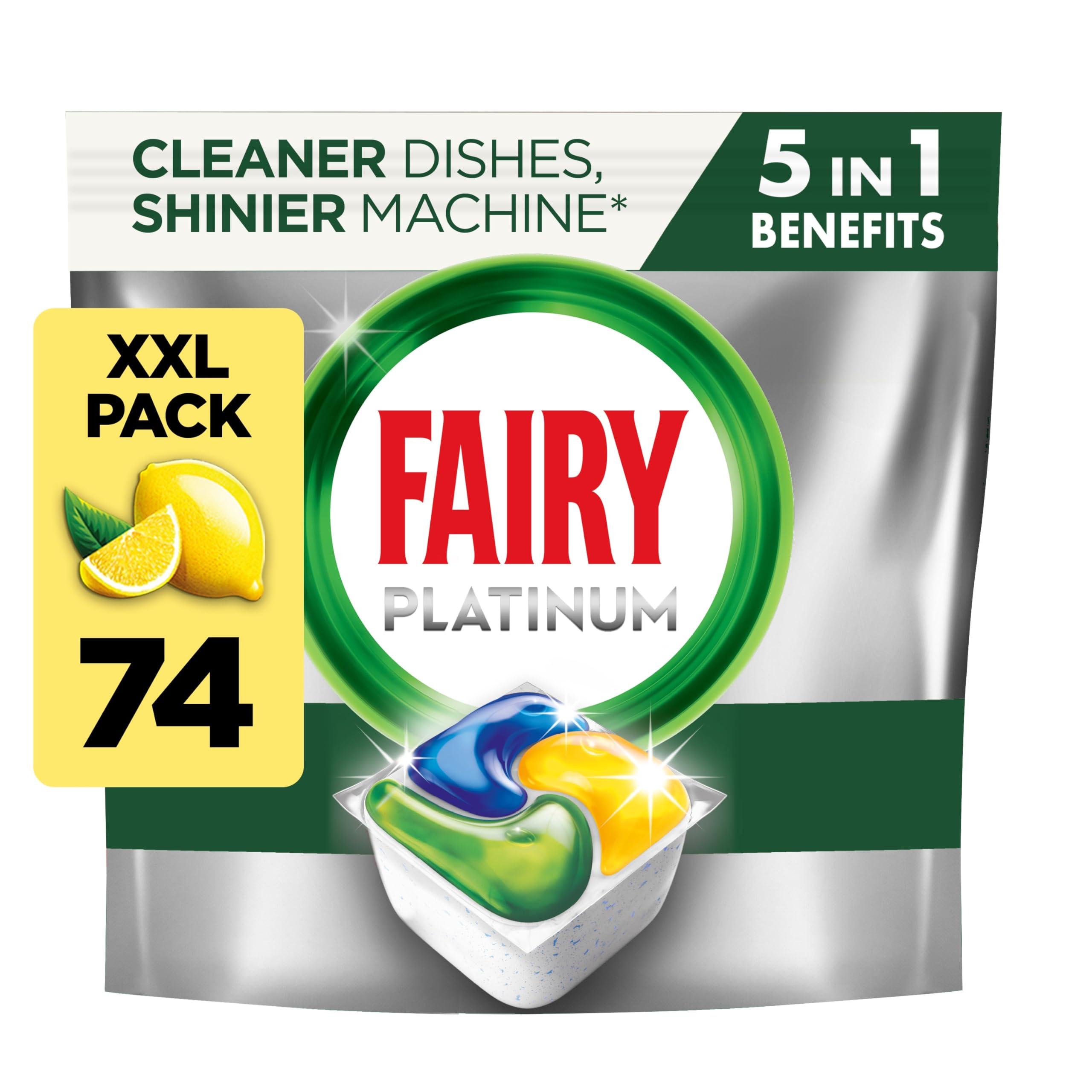 FAIRY Fairy Platinum Plus All-In-1 Dishwasher Tablets Bulk, 74 Tablets, Lemon, With Greasy Filter & Rinse Aid Action, Packaging may vary