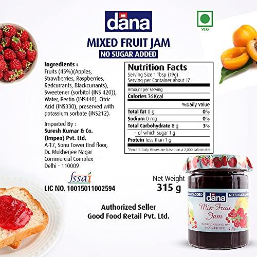 CANOE CANOE Dana Diabetic Mixed Fruit Jam + Diabetic Orange Jam, 315g, Pack of 1 Each, Product of Poland…