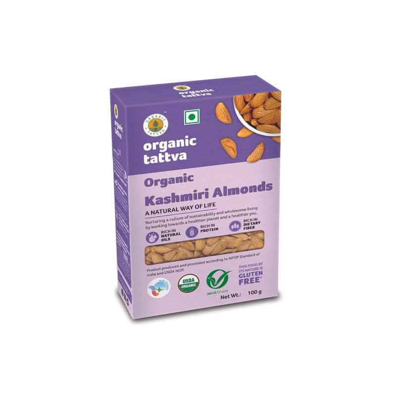ORGANIC TATTVA Organic Tattva, Organic Kashmiri Mamra Almonds/Badams, 100 Gram(Pack of 1)