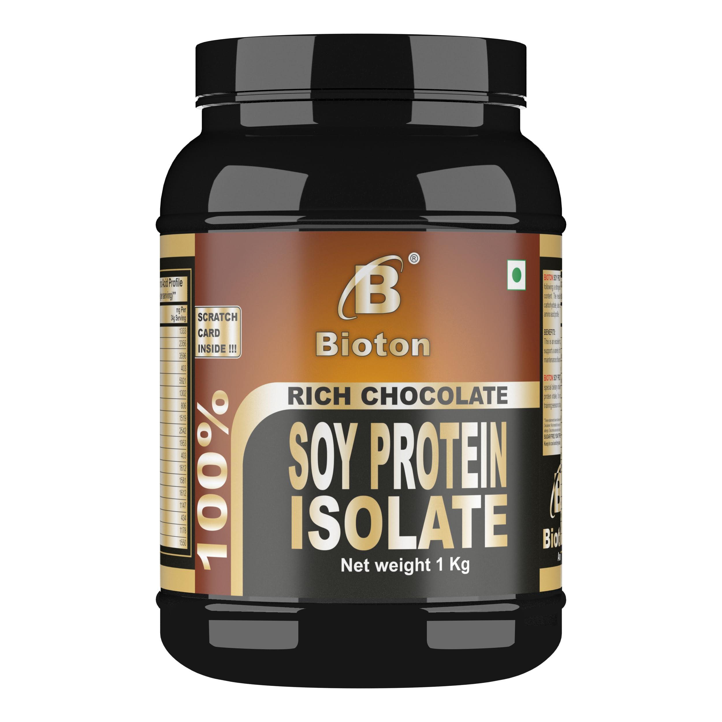 Bioton Bioton 100 % Soya Protein Isolate |1 Kg | Rich Chocolate | Lab Tested 31 Gm Protein Per Serving | Vegan Protein | For Daily Protein Intake, Muscle Growth & Recovery