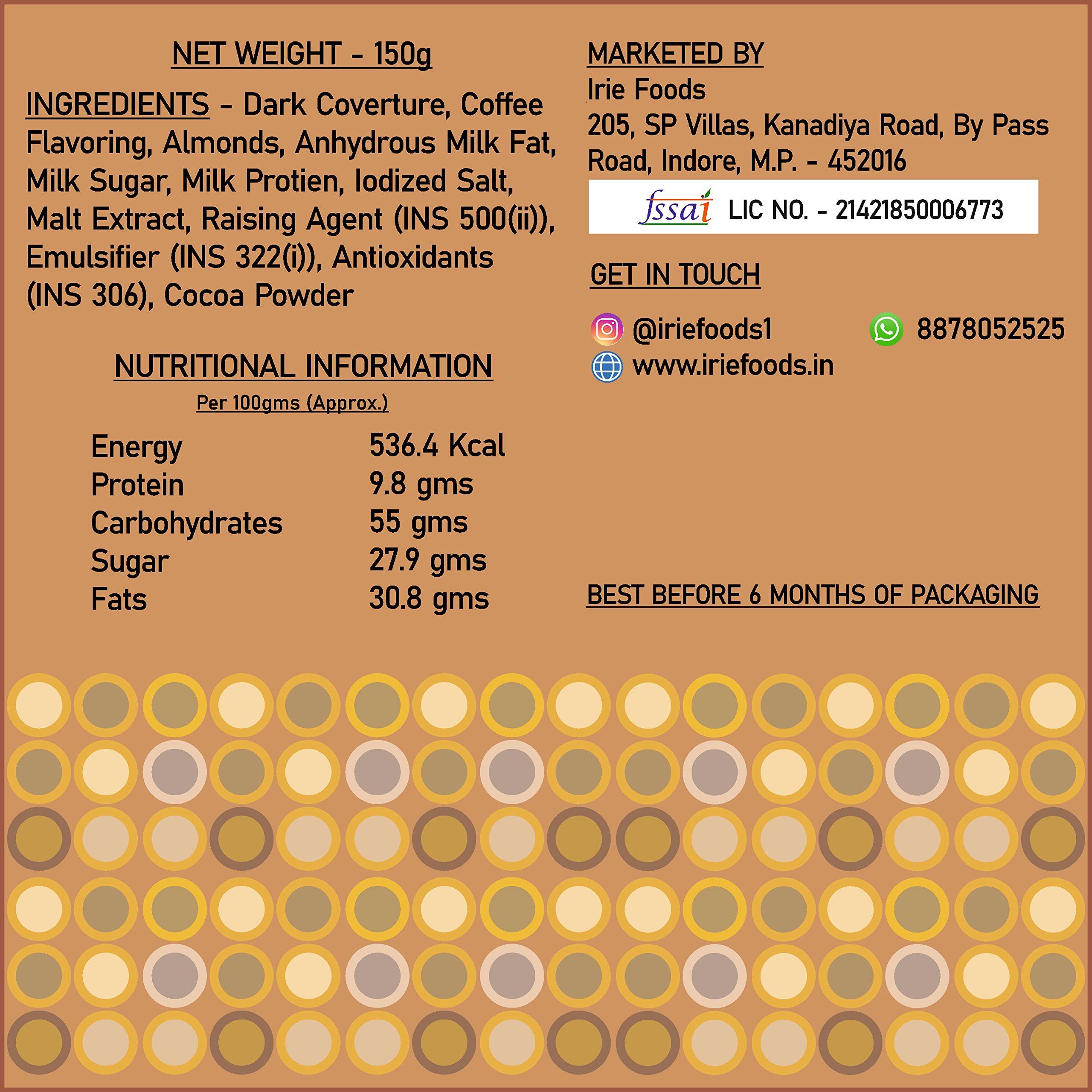 IRIE IRIE Espresso Almond Dragees | Premium Chocolate | Chocolate coated Almonds - 140gms Jar