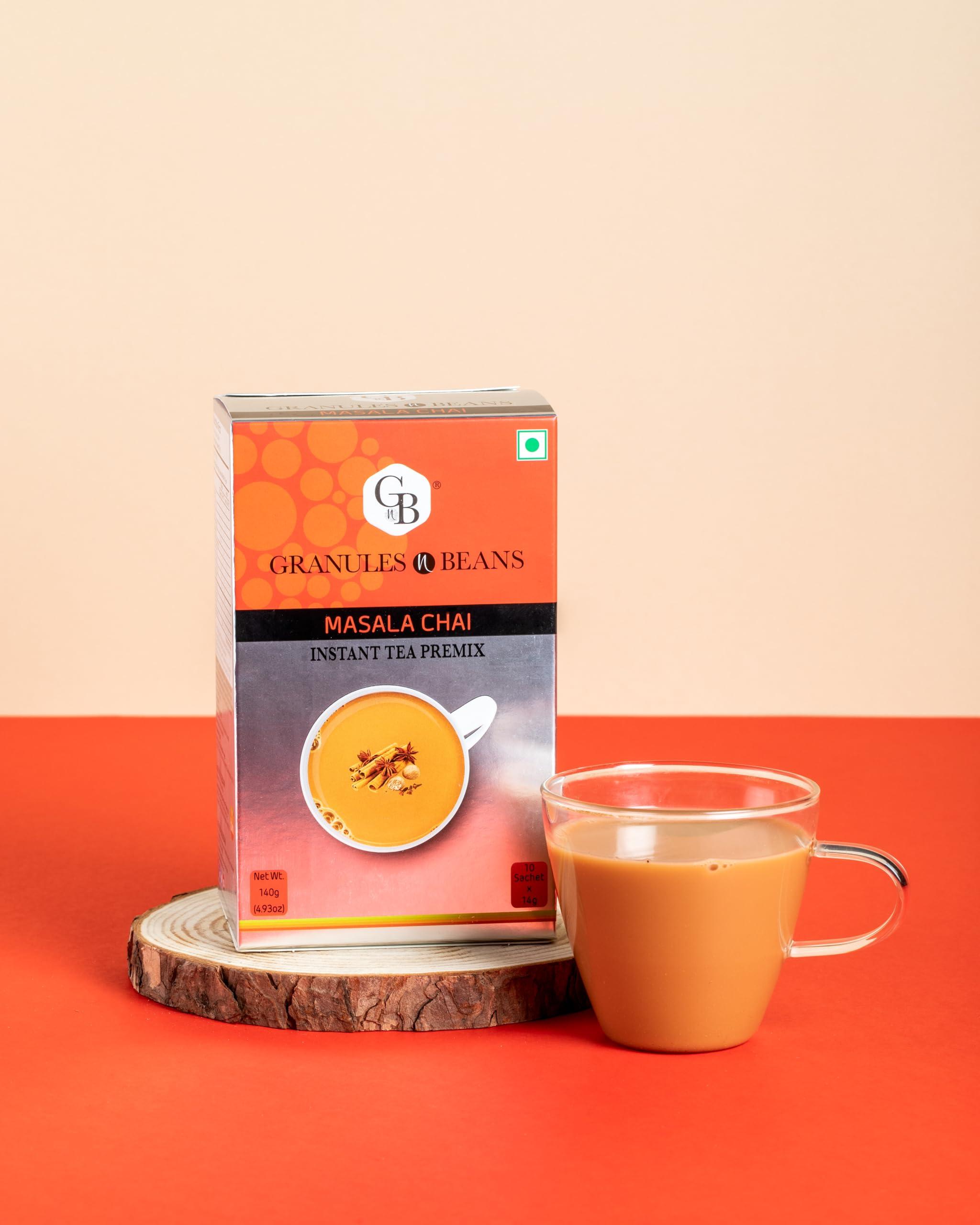 GnB GRANULES n BEANS GnB GRANULES n BEANS Granules N Beans Masala Chai Instant Tea Premix - (10 Sachets X 14G =140Gm) (Pack Of 2) | Flavorful Blend Chai Tea