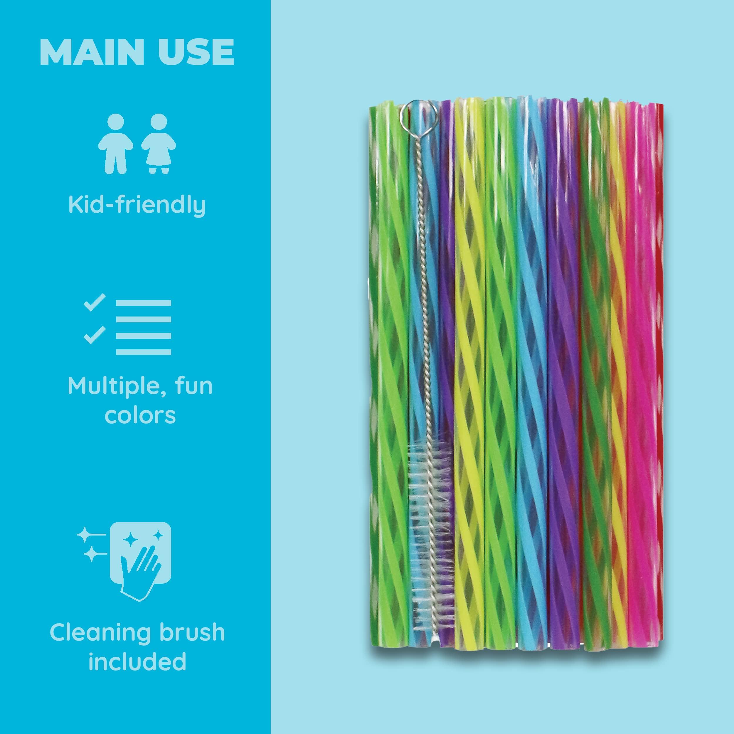 Jacent Jacent Plastic Reusable Kids Straws Plus Cleaning Brush, 6 Inch - 24 Count per Pack, 1 Pack