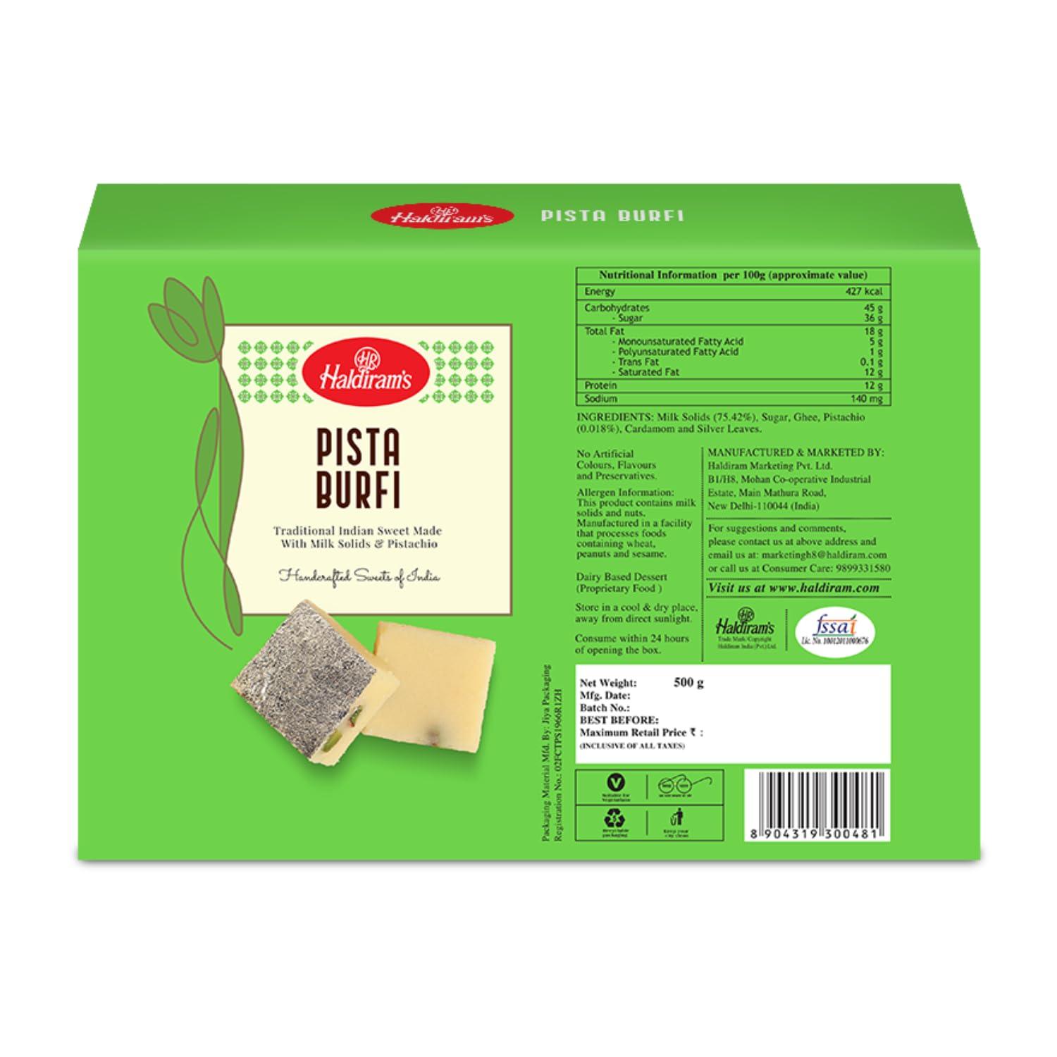 Haldiram's Haldiram\'s Special Pista Burfi 400 g X 2 | Fresh Indian Traditional Mithai | Burfi Sweets | Indian Sweets | Finest Pistachios | No Added Colours or Preservatives | Pista Barfi | Festive Sweet Gift Box