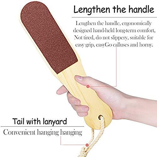 AKADO AKADO Double sided flat foot scrubber skin callus remover pedicure tool with wooden handle and hanging hook (pack of -1)