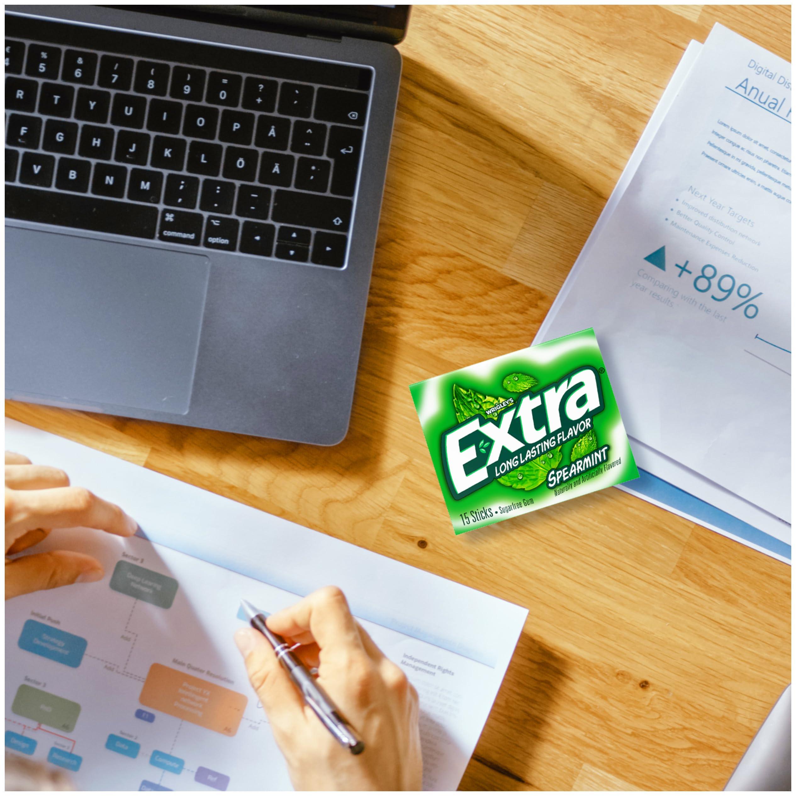 Wrigley's Extra Wrigley\'s Long Lasting Flavor Spearmint 15-Sticks, 40.5 g, 10 Pack