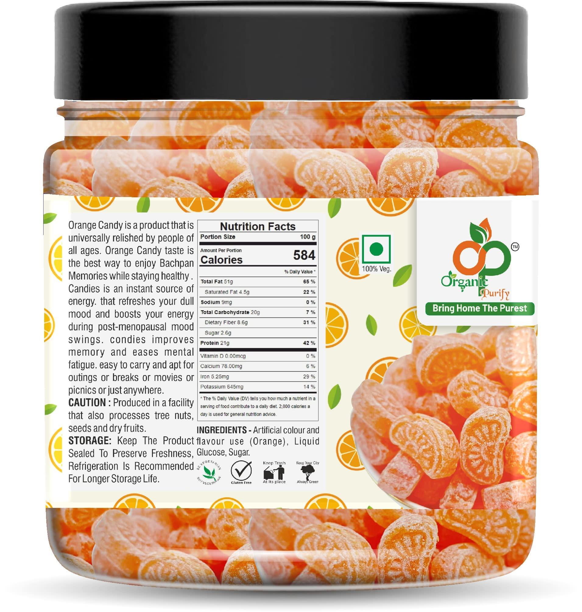 ORGANIC PURIFY Organic Purify Orange Candy | Narangee Candy | Narangee Toffee | SantraToffee | Vegetarian | Orange Flavoured Toffee (Pack of 400gm) Jar Pack