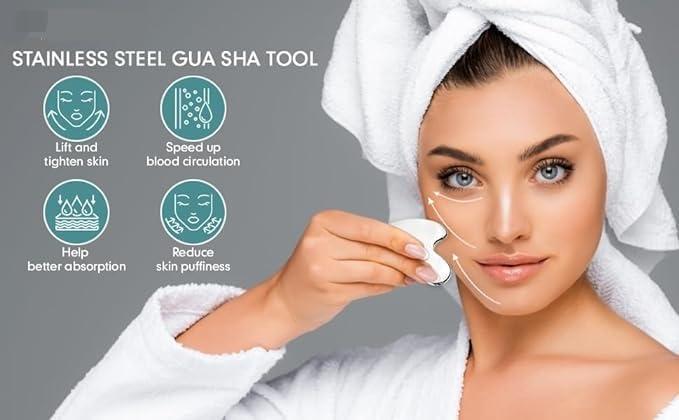 ACUWORLD ACUWORLD Gua Sha Facial Tools Stainless Steel - Gua Sha Face Massage Metal Tool - Stainless Steel Facial Massager for Skincare - Gua Sha Metal Tool for Face Lifting