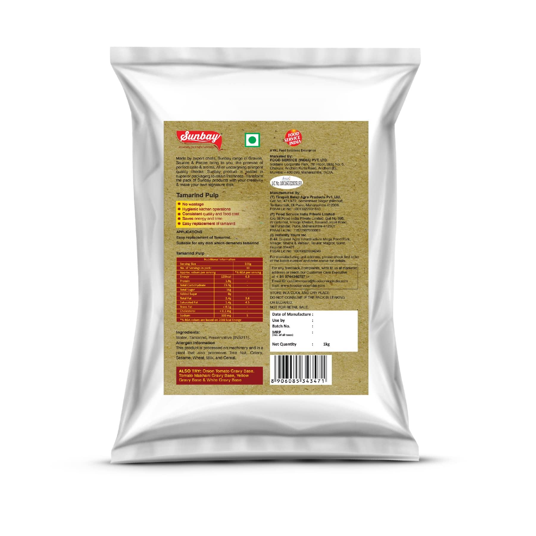 Sunbay Sunbay Organic Tamarind Pulp | Ready-to-Use Tamarind Paste | No Artificial Colors | Perfect for Authentic Indian Cuisine | Enhance Flavor in Soups, Stews, and Chutneys | 1000g
