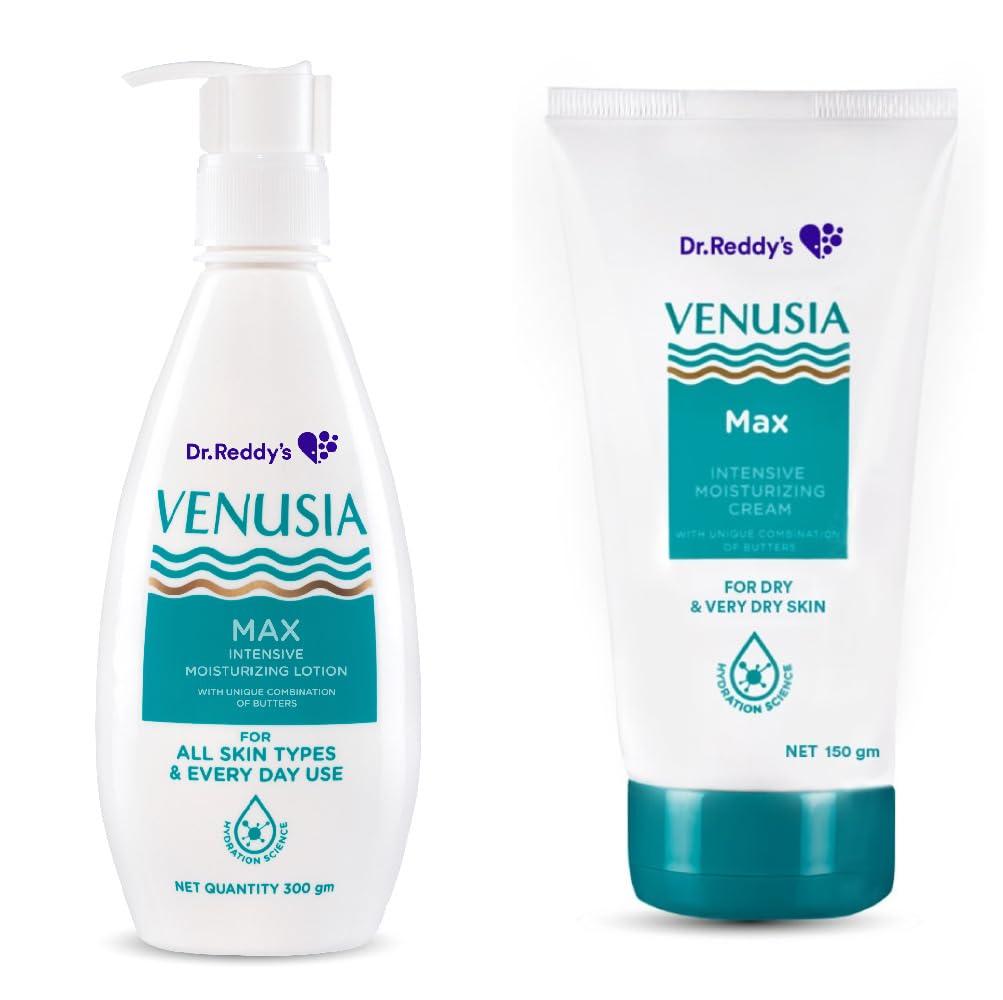 Venusia Dr. Reddys Venusia Max Combo of Cream 150g & Lotion 300g|Intensive Moisturizing Lotion and Cream|Paraben Free Body Lotion and Cream For Dry Skin | Moisturizer Infused With Shea Butter & Cocoa Butter