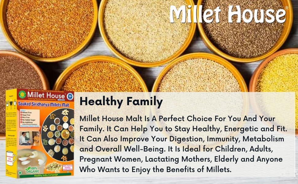 Millet House Millet House Sprouted Siridhanya Millets Malt | 30 Natural Ingredients | 100% Healthy Chemical Free Natural Certified Millet Drink | Traditional Millets Organic Mix (1kg) (500g x 2packs)