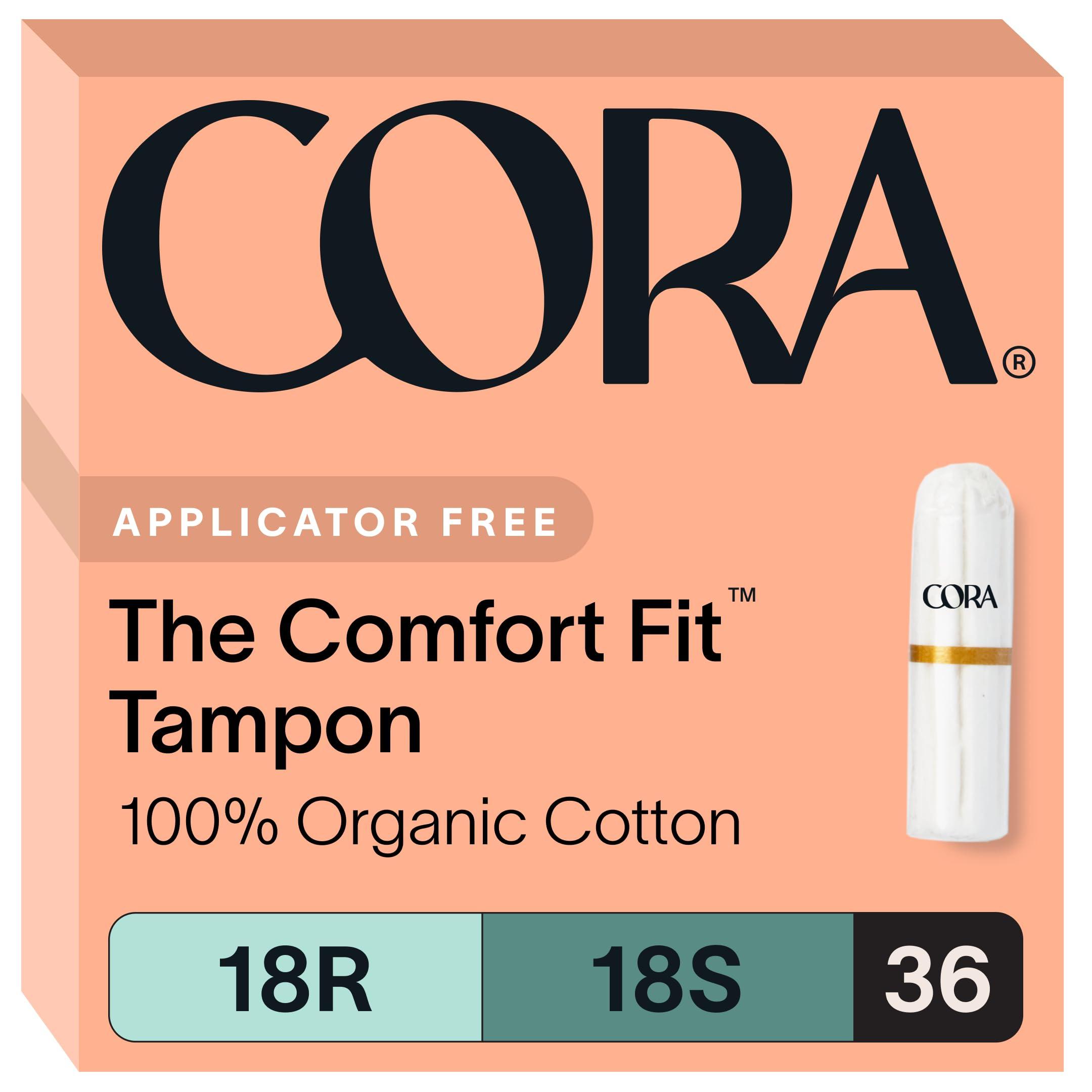 Cora Cora Variety-Pack Organic Cotton NON-APPLICATOR Tampons (36 Count; 18 Regular & 18 Super APPLICATOR-FREE)