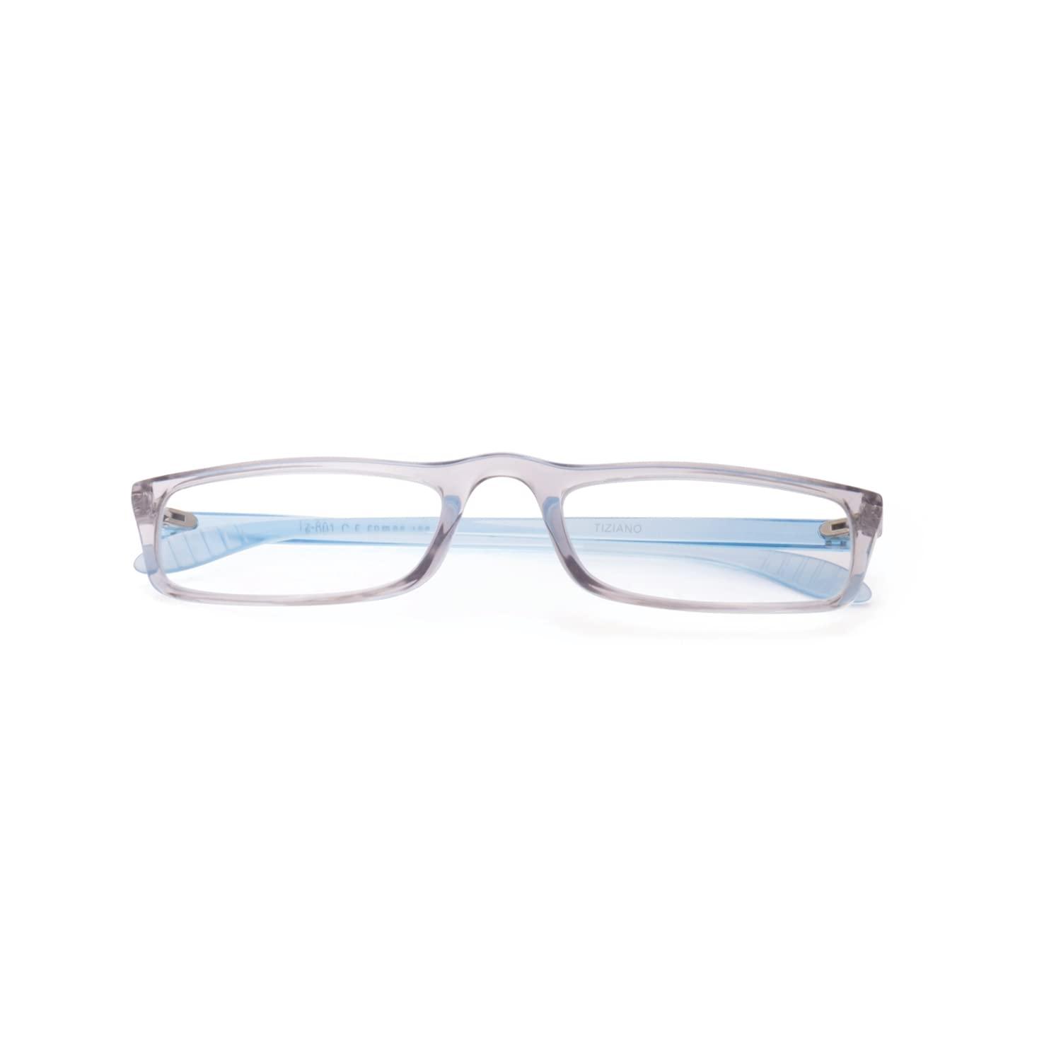 TIZIANO TIZIANO New Age Reading Glasses (Model: Tz-801 Transperant Grey with Blue side +2.25 with Rectangular Eye Shape)