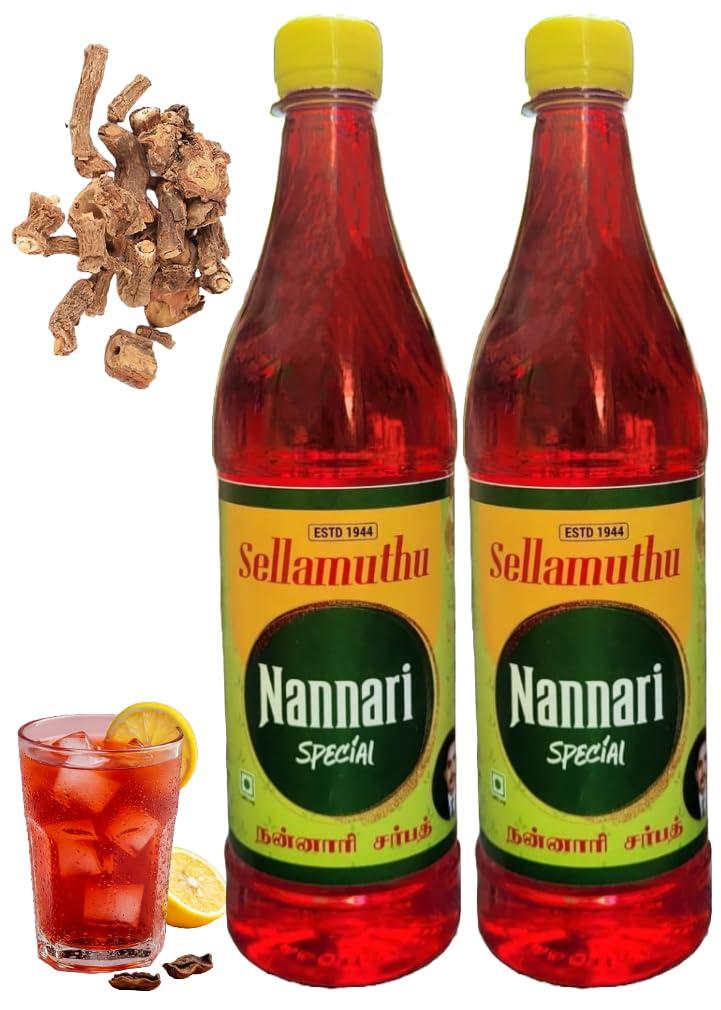 Generic Sellamuthu Nannari Sarbath/Sarsaparilla/Naruneendi (Red Colour) (Pack Of 2, 700Ml Each) - Syrup