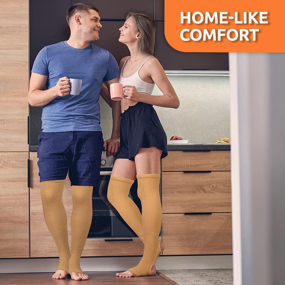 Vissco Vissco Varicose Vein Stockings, Thigh Length (Above Knee), Stockings for Swollen, Tired, Aching Legs, Pain Relief, Edema, Sore Legs for Women- Small (Beige) - 1 Pair