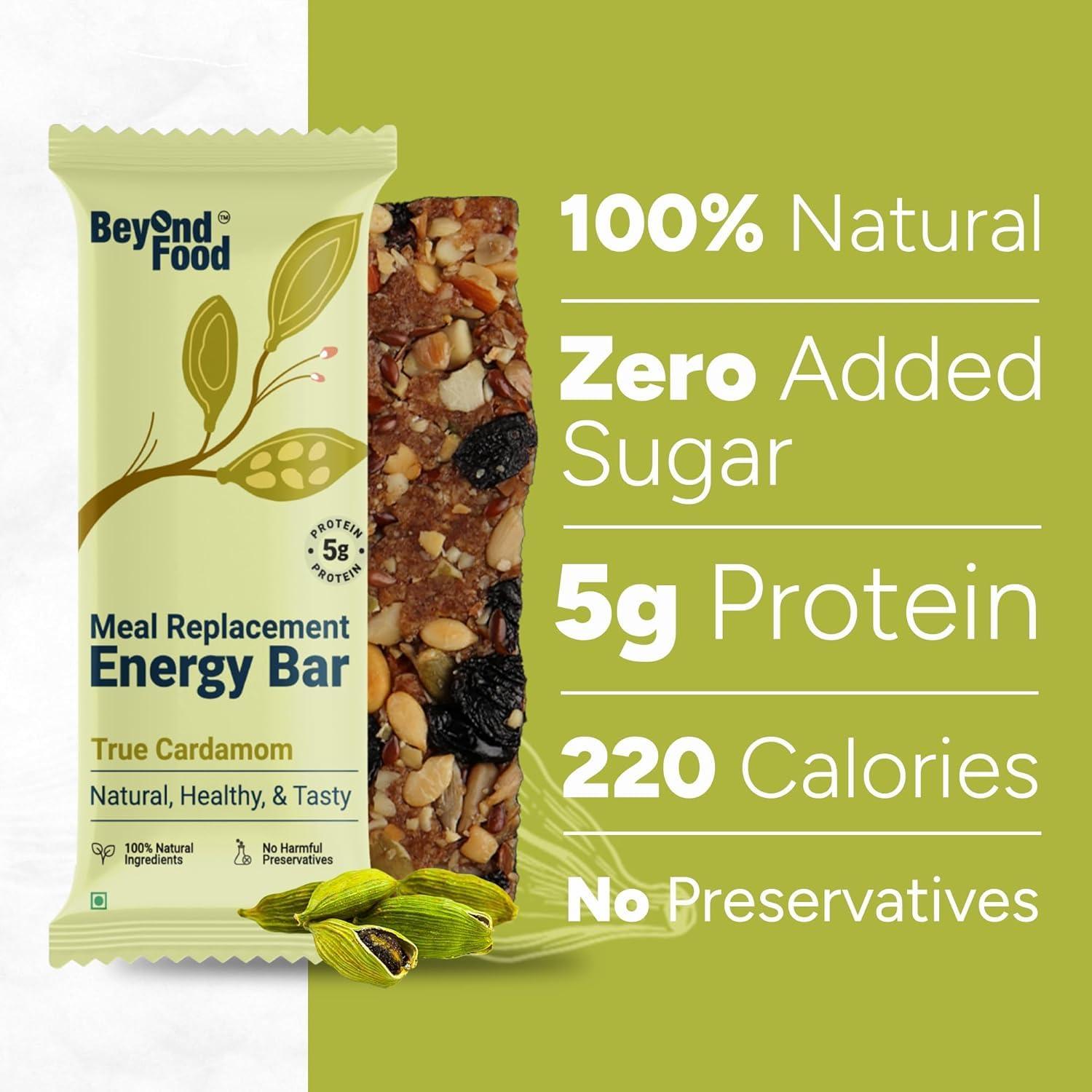 Beyond Food Beyond Food Meal Replacement Bars (Pack of 9, 220 Kcal Each) | 5g Rich Protein | No Added Sugar | Made with Dates, Nuts, Seeds & Dry Fruits | Healthy Snacks for Energy & Fitness | True Cardaman Box