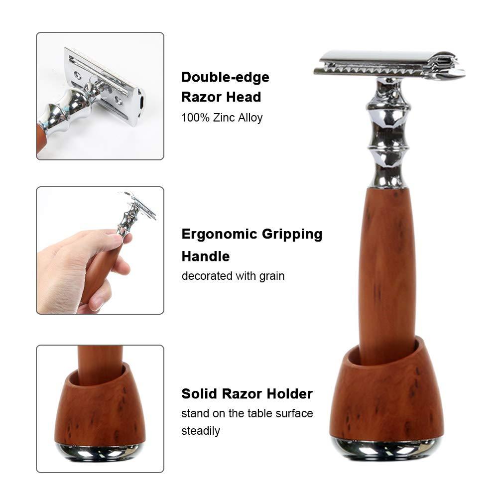 Qnotici Razor Shaving Kit Double Edge Safety Razor with Stand Aluminum Alloy Handle Manual Beard/Mustache Removal Tool Kit
