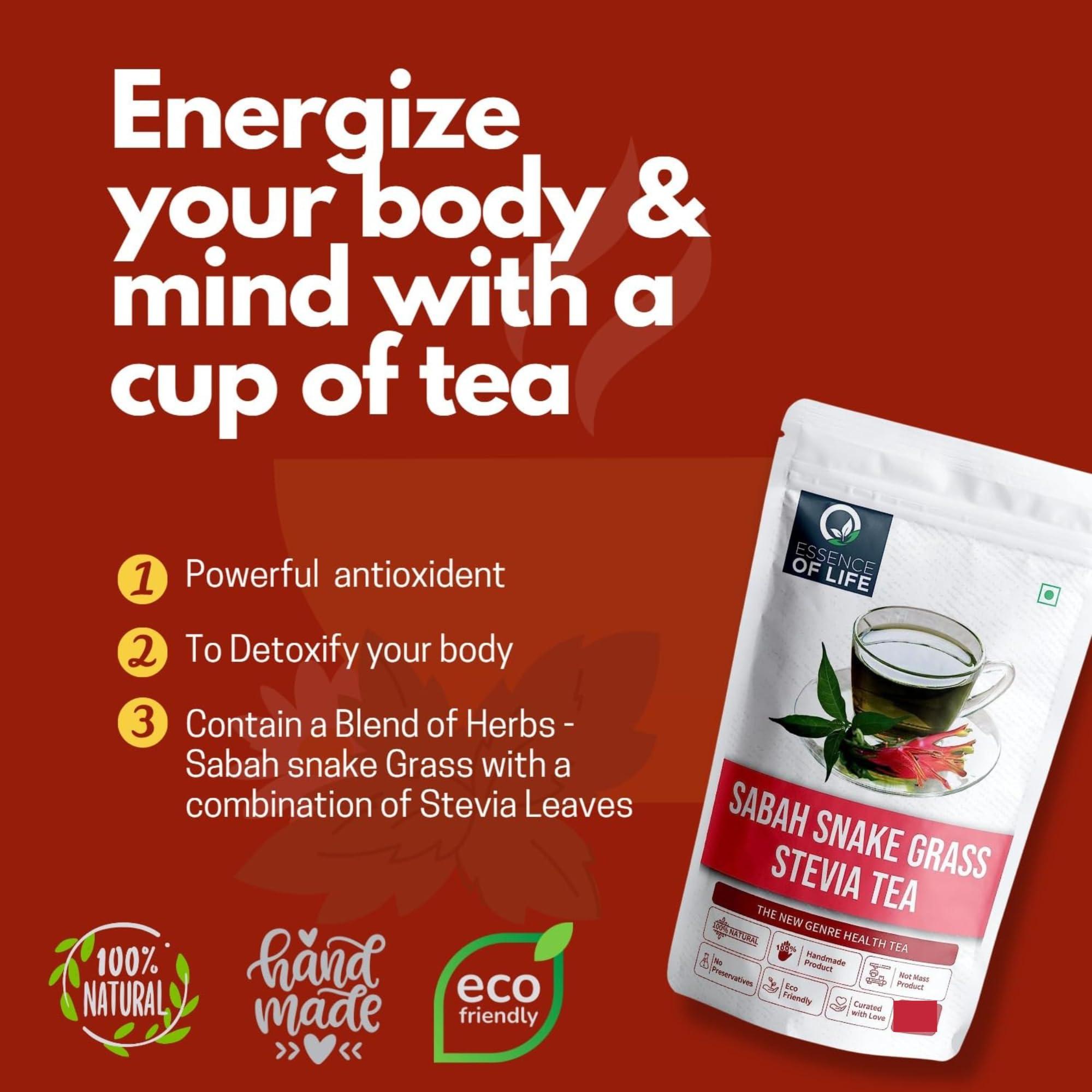 ESSENCE OF LIFE Essence of Life Sabah Snake Grass Stevia Tea Bag Improves the Body for 100% Natural with Ayurvedic Immunity Healthy Herbal Tea Bag Dry Leaves- 30 gm