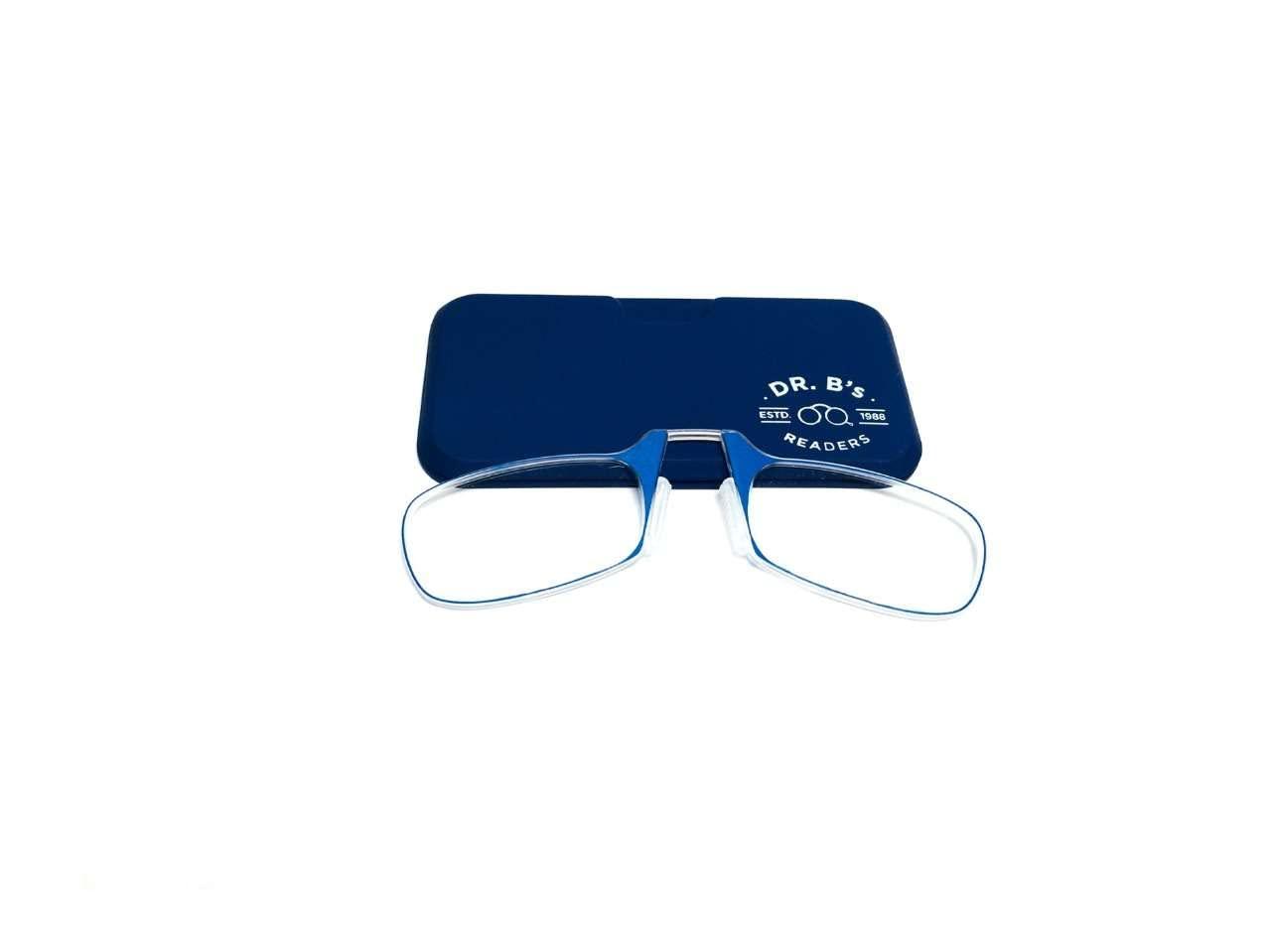 DR. B\'s Readers DR. B\'s Readers Nose Resting Reading Glasses Protection from Screen Glare | Reduce Eye Strain & Fatigue Oval Eyeglasses Lightweight Frame with Pod Case for Men & Women (Blue + 2.00)